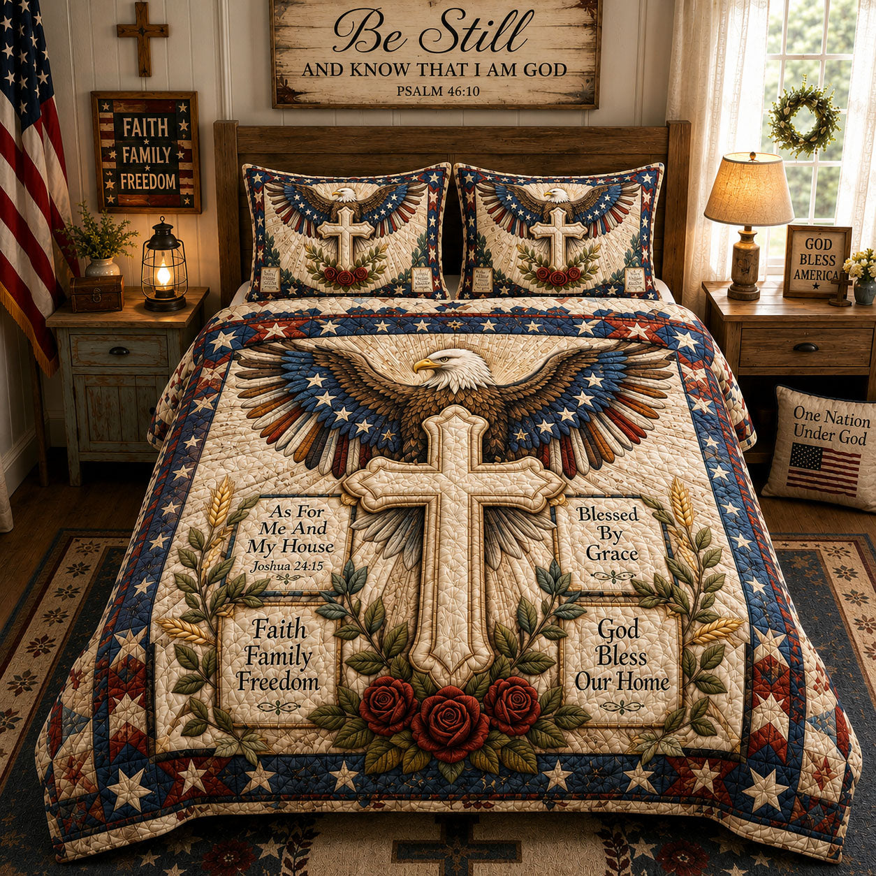 Faith Freedom Christian Quilted Bedding Set Christian Faith Coverlet Set House Gift