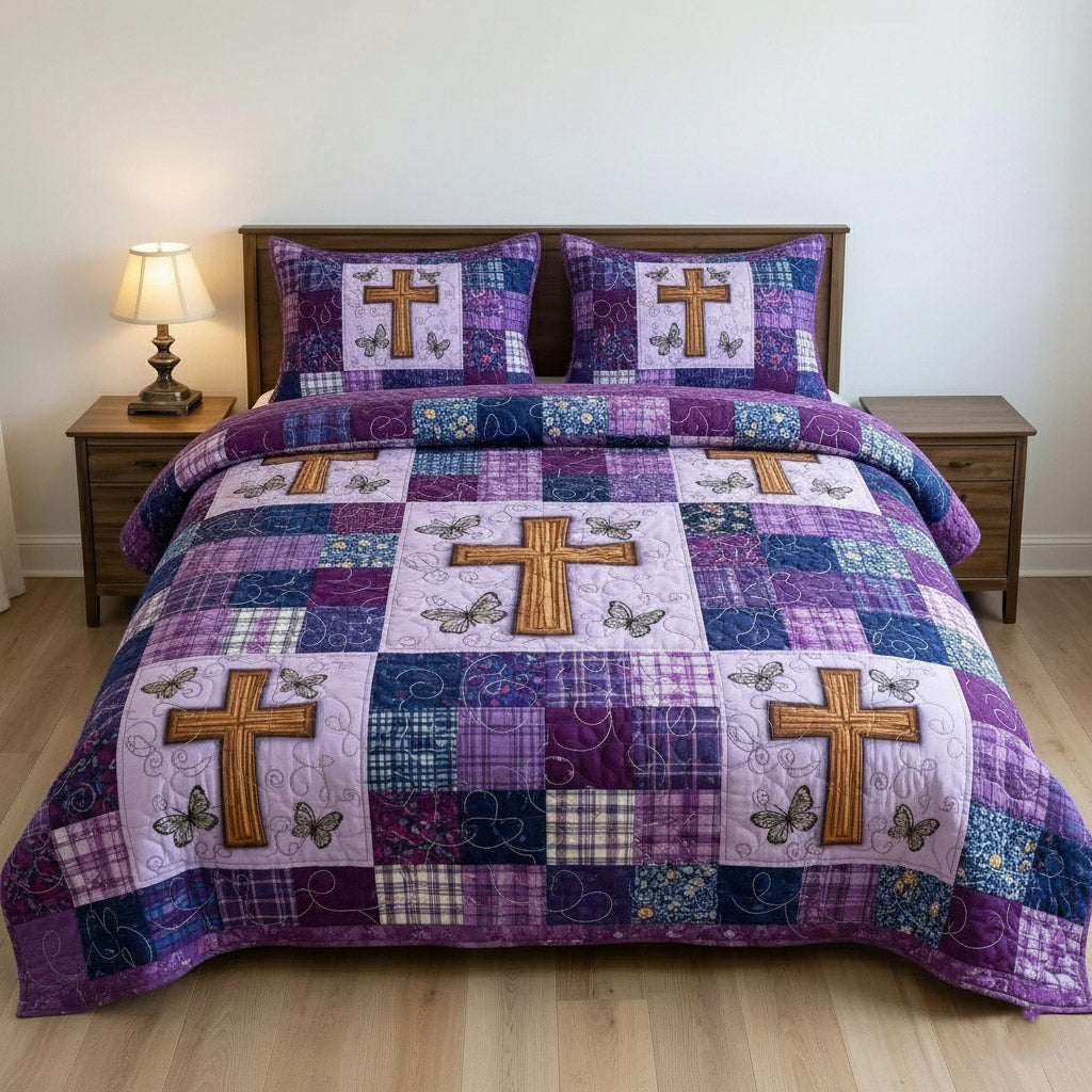 Faithful Sunrise Quilted Bedding Set Christian Faith Coverlet Set Cozy Home Decor Gifts