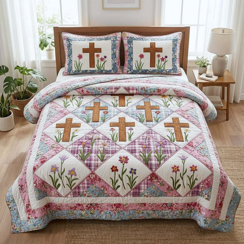 Faithful Sunrise Quilted Bedding Set Christian Faith Coverlet Set Home Decor Ideas