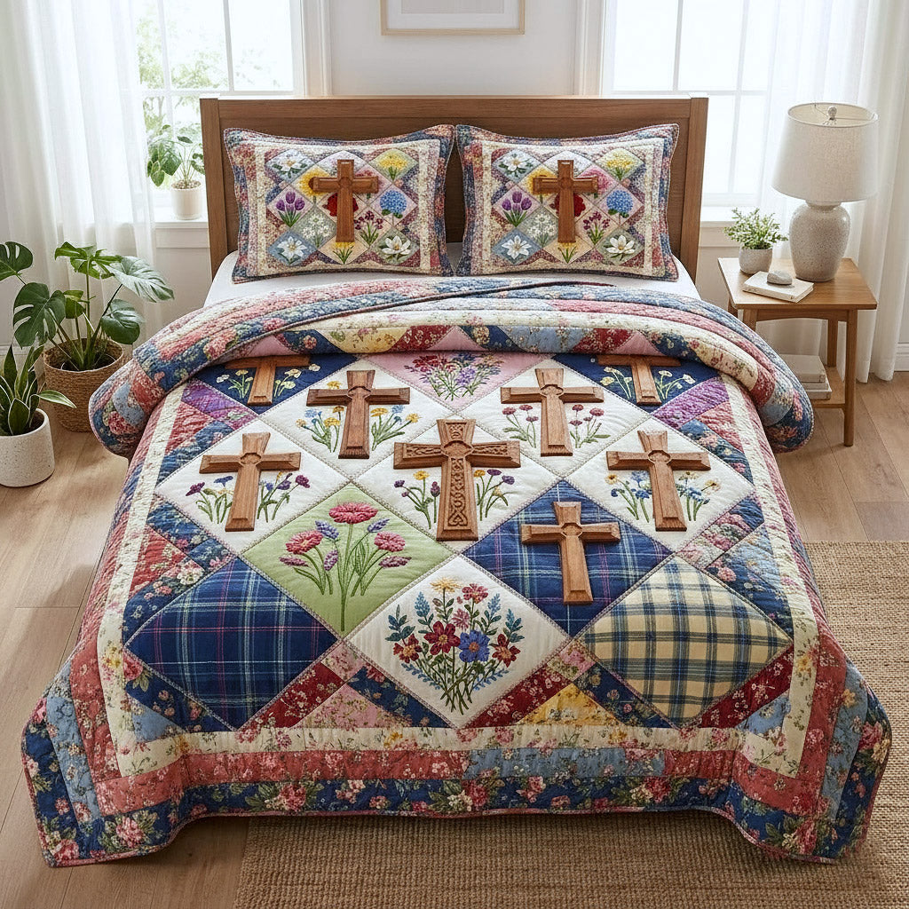 Faithful Sunrise Quilted Bedding Set Christian Faith Coverlet Set Room Decor Gift