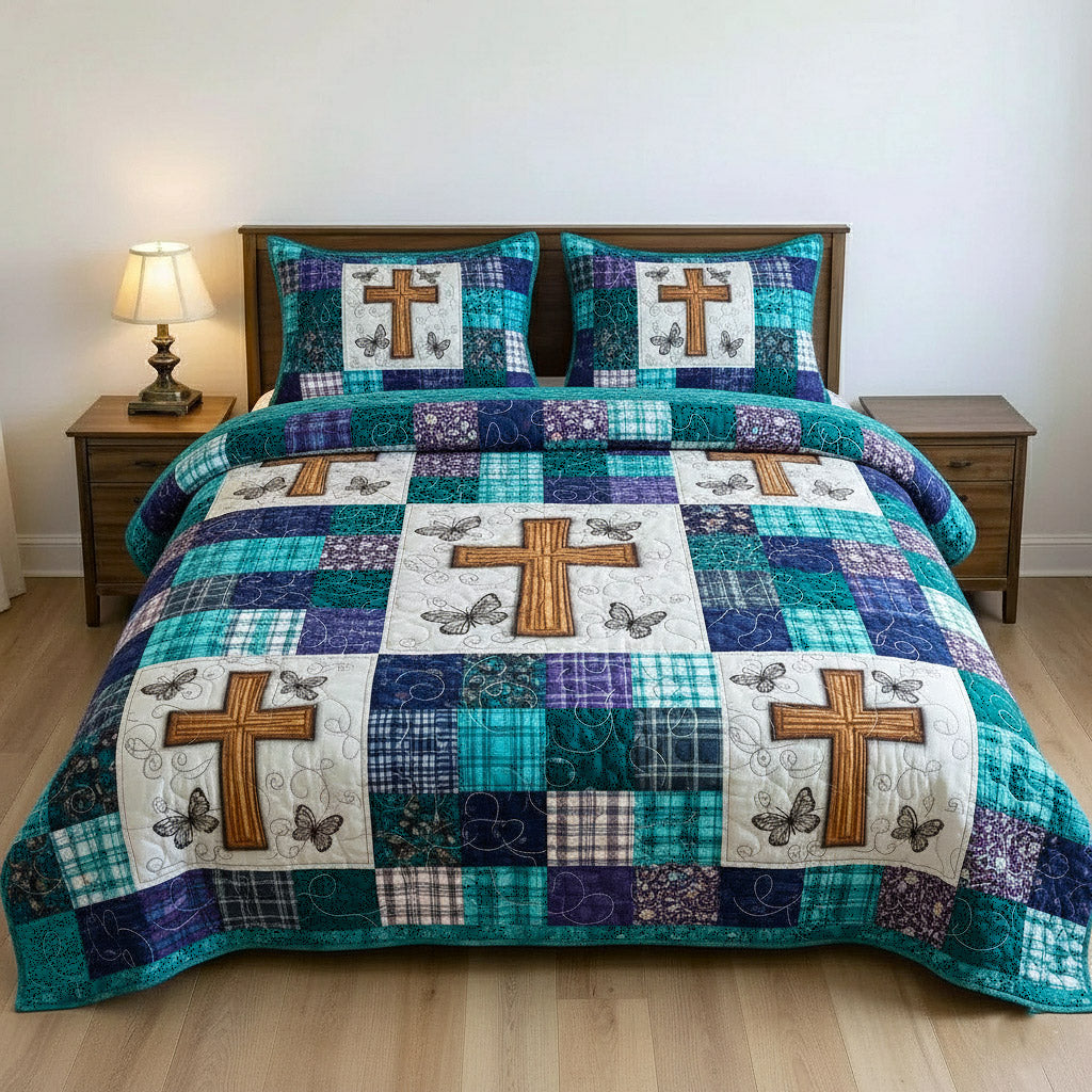 Faithful Sunrise Quilted Bedding Set Christian Faith Coverlet Set Room Decor Ideas