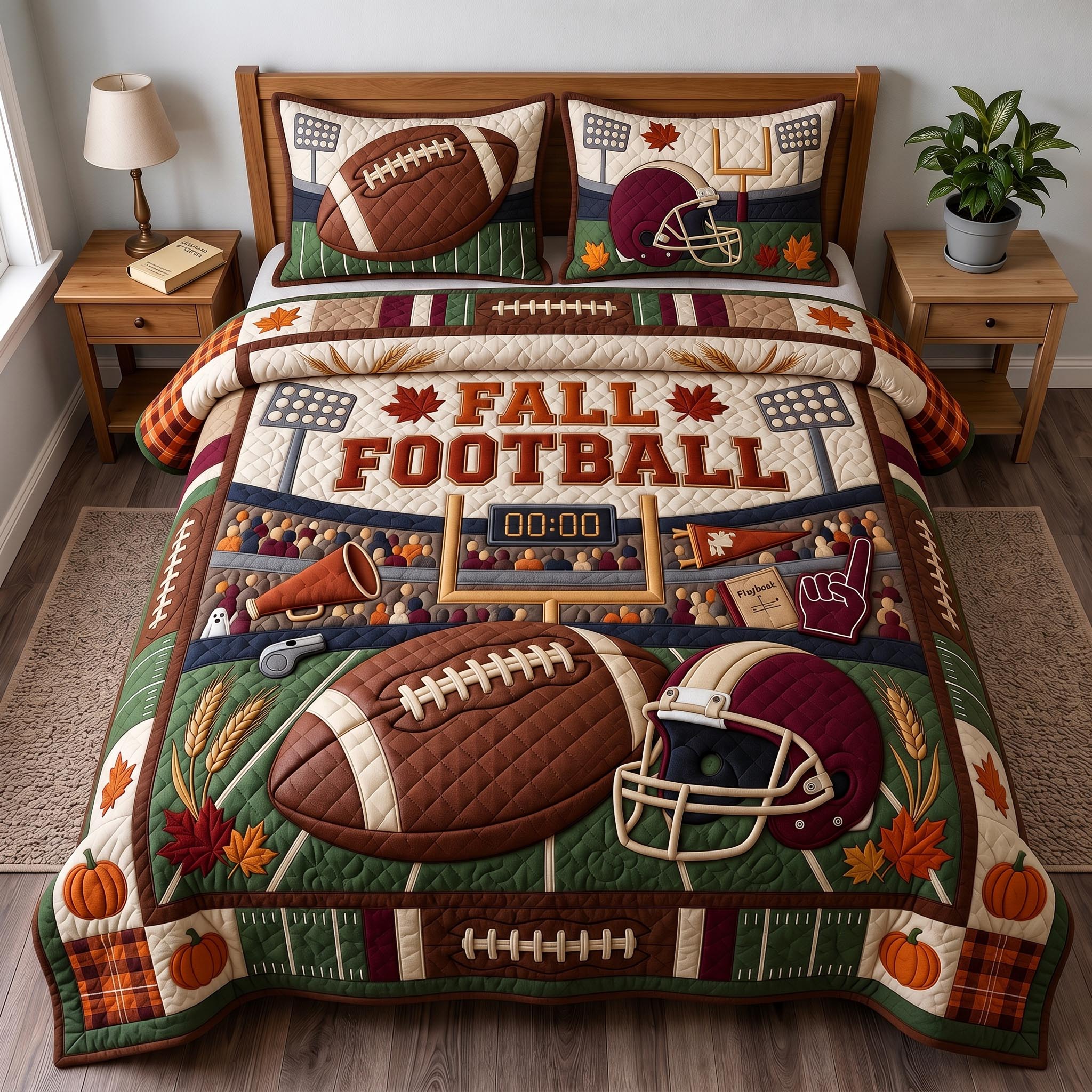 Fall Football Quilted Bedding Set Football Fan Coverlet Set New Home Ideas