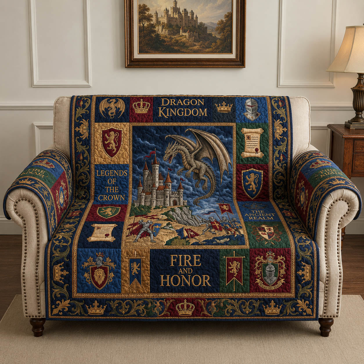 Fantasy Dragon Quilted Sofa Cover Fantasy Dragon Quilted Couch Cover Unique Home Decor Gifts