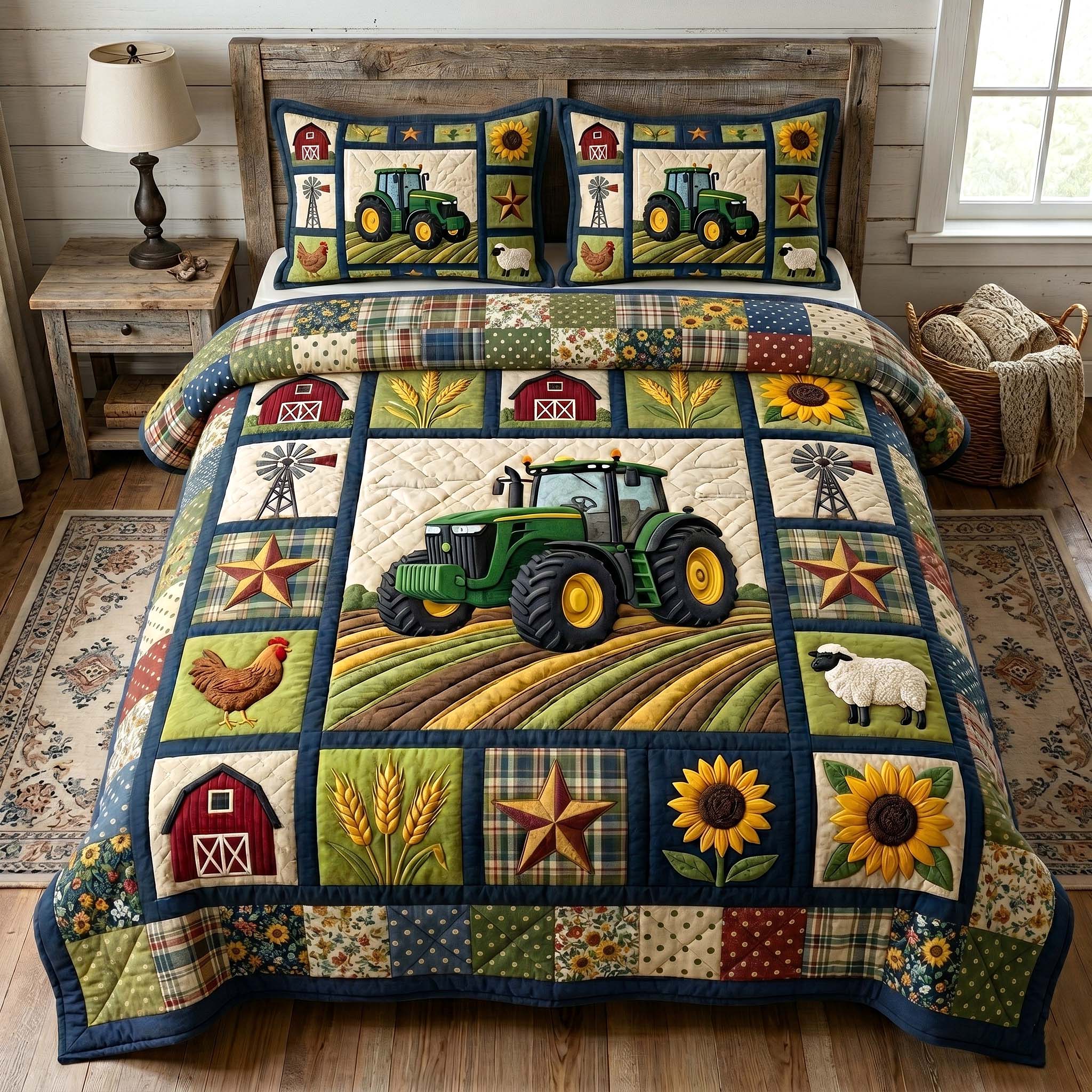Farmhouse Charm Quilted Bedding Set Rustic Lifestyle Coverlet Set Home Gifts For Her