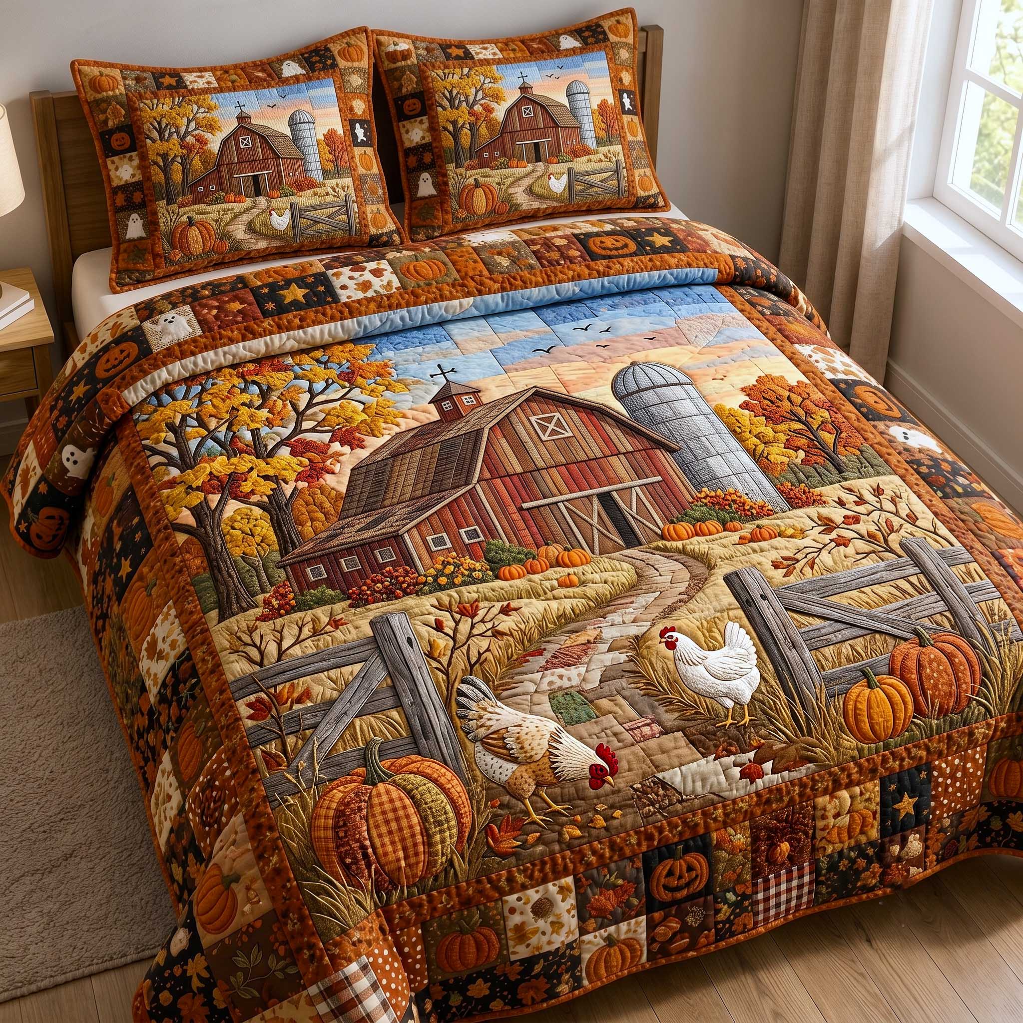 Farmhouse Harvest Quilted Bedding Set Rustic Lifestyle Coverlet Set Home Gift For Her
