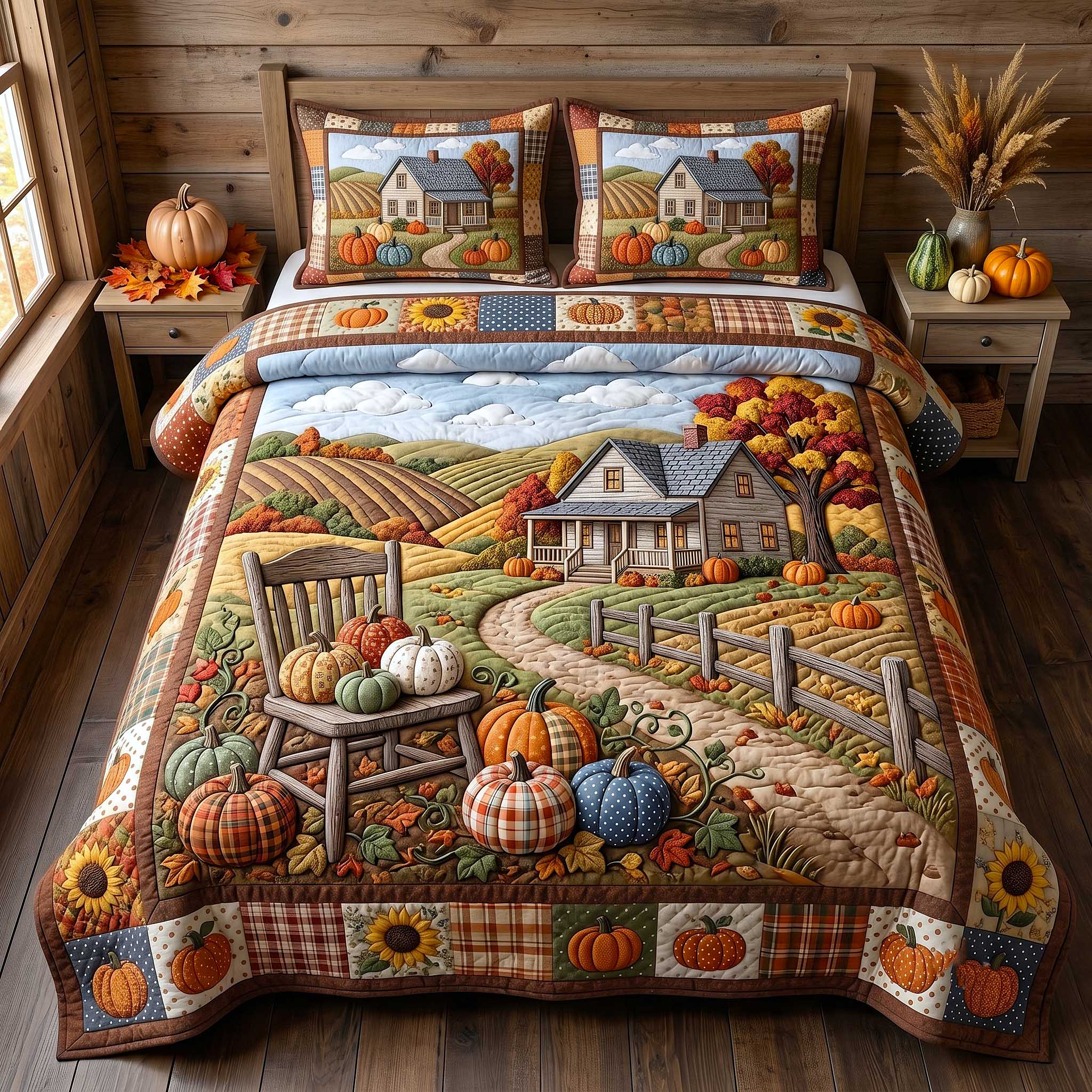Farmhouse Harvest Quilted Bedding Set Rustic Lifestyle Coverlet Set New Gift