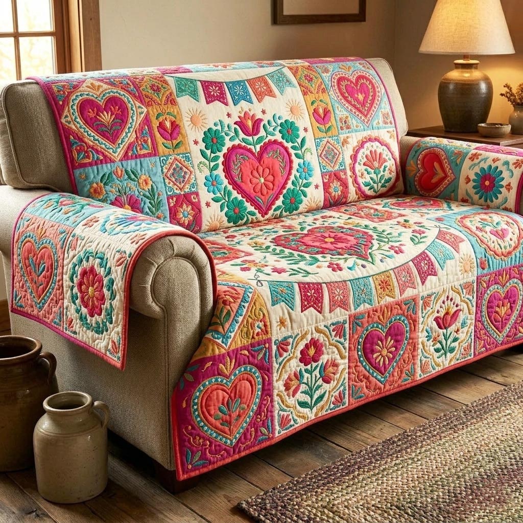 Fiesta Celebration Quilted Sofa Cover Fiesta Celebration Quilted Couch Cover Home Decor Gift