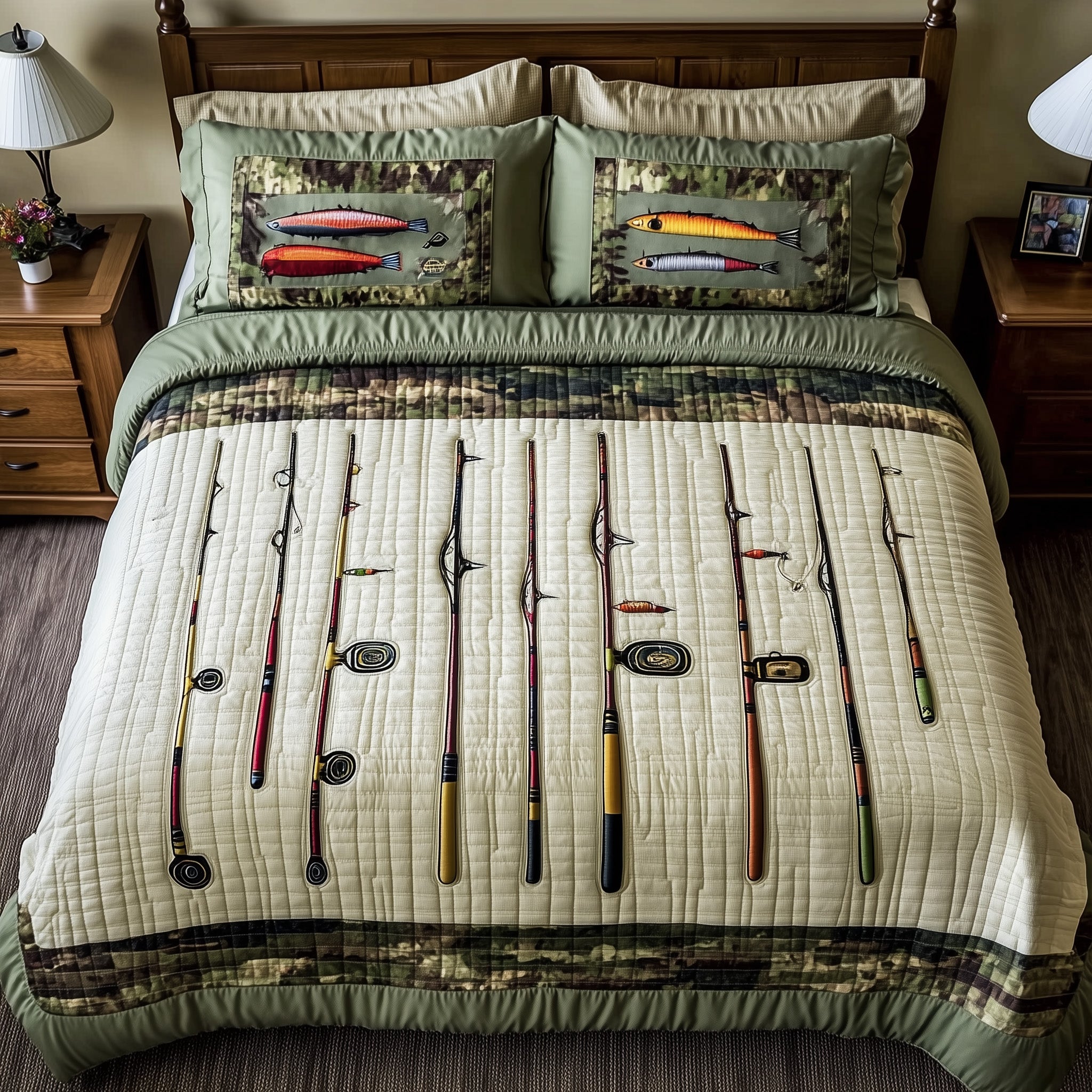 Fishing Bed Delight Quilted Bedding Set Fish Lover Coverlet Set Unique Home Decor Gifts