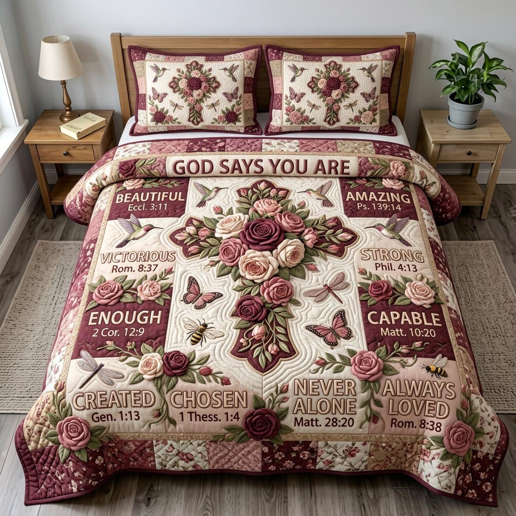 Floral Bible Quilted Bedding Set Christian Floral Coverlet Set Unique Gift