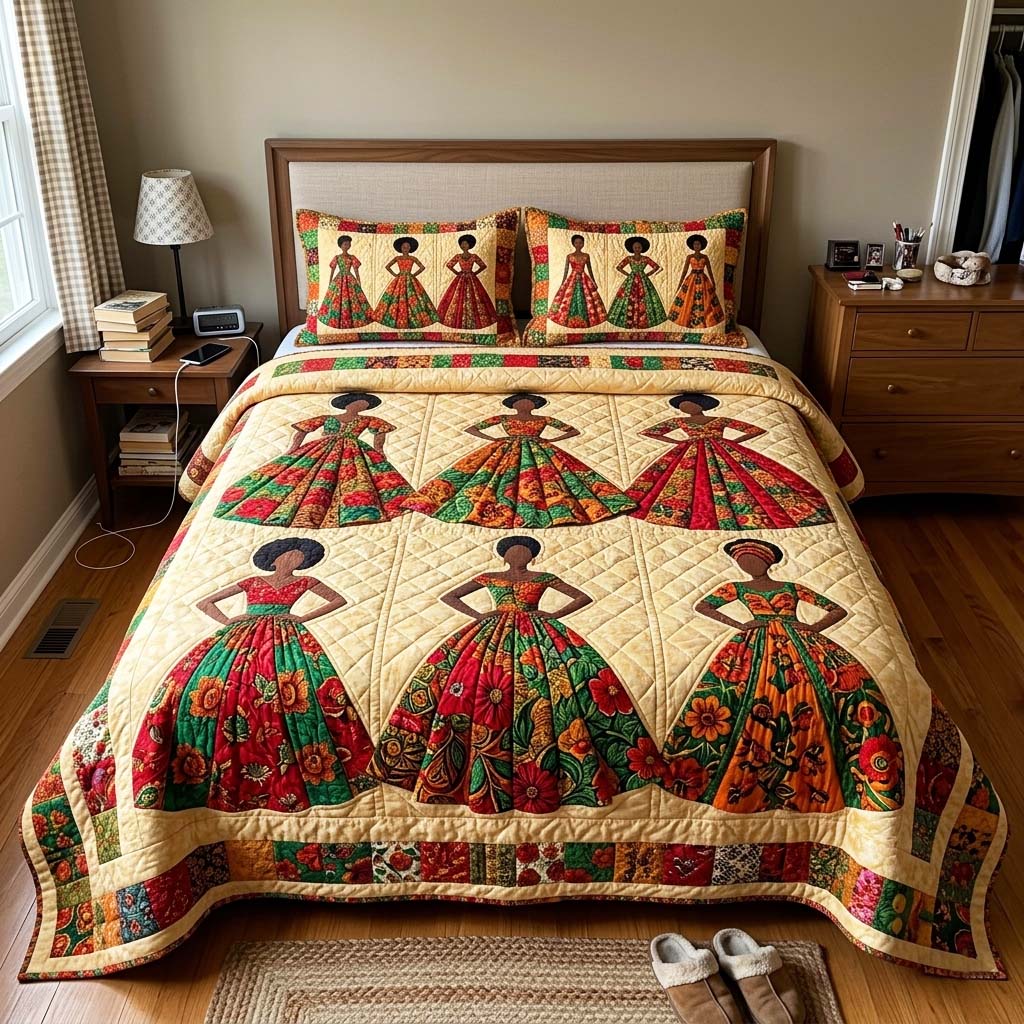 Floral Melanin Elegance Quilted Bedding Set African Heritage Coverlet Set Great Gift