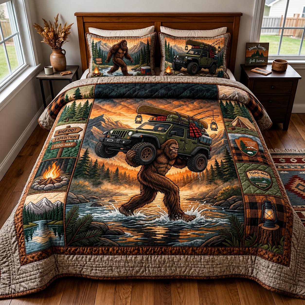Forest Rider Quilted Bedding Set Woodland Serenity Coverlet Set Present For Home Lovers