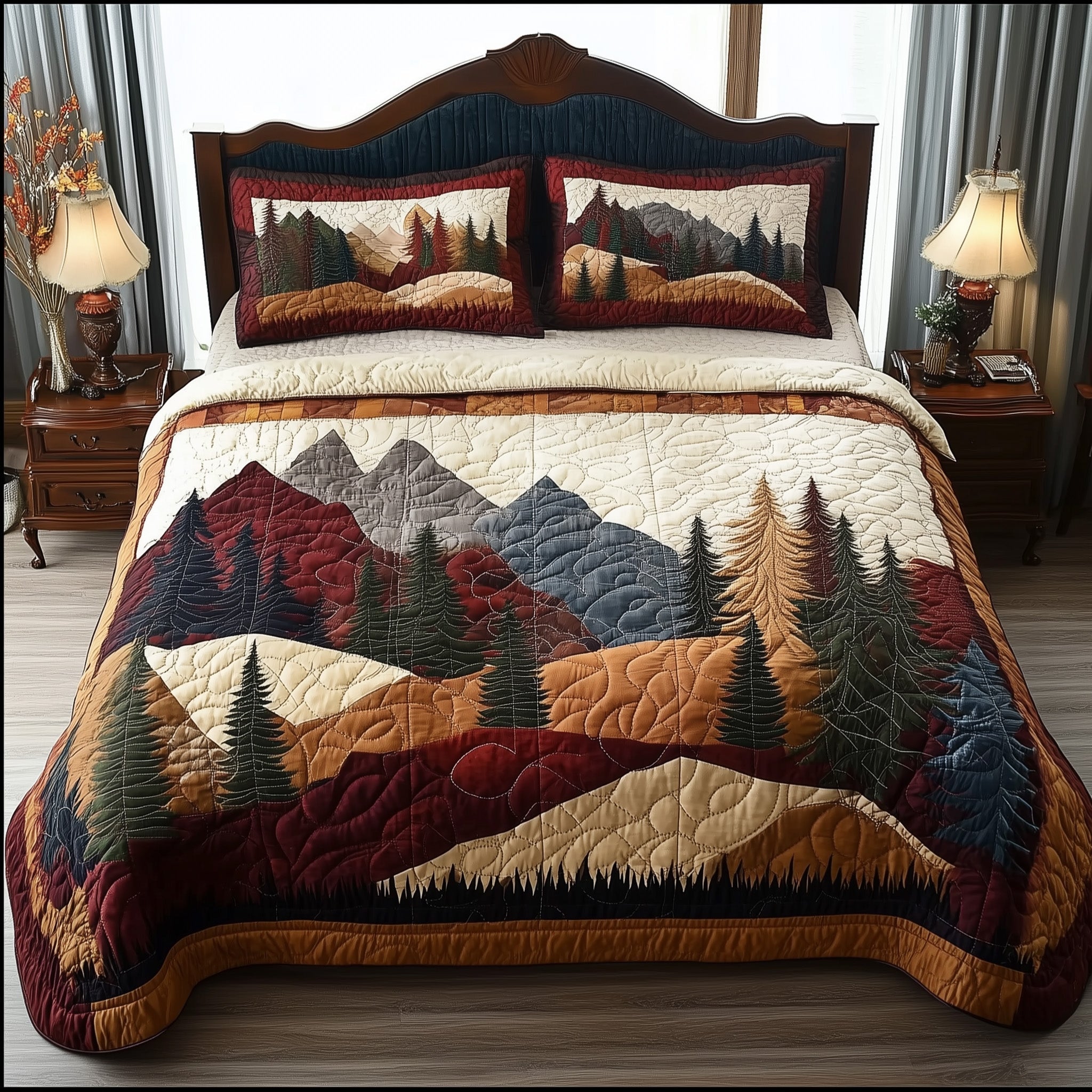 Forest Vibe Quilted Bedding Set Woodland Serenity Coverlet Set Present For House Lovers