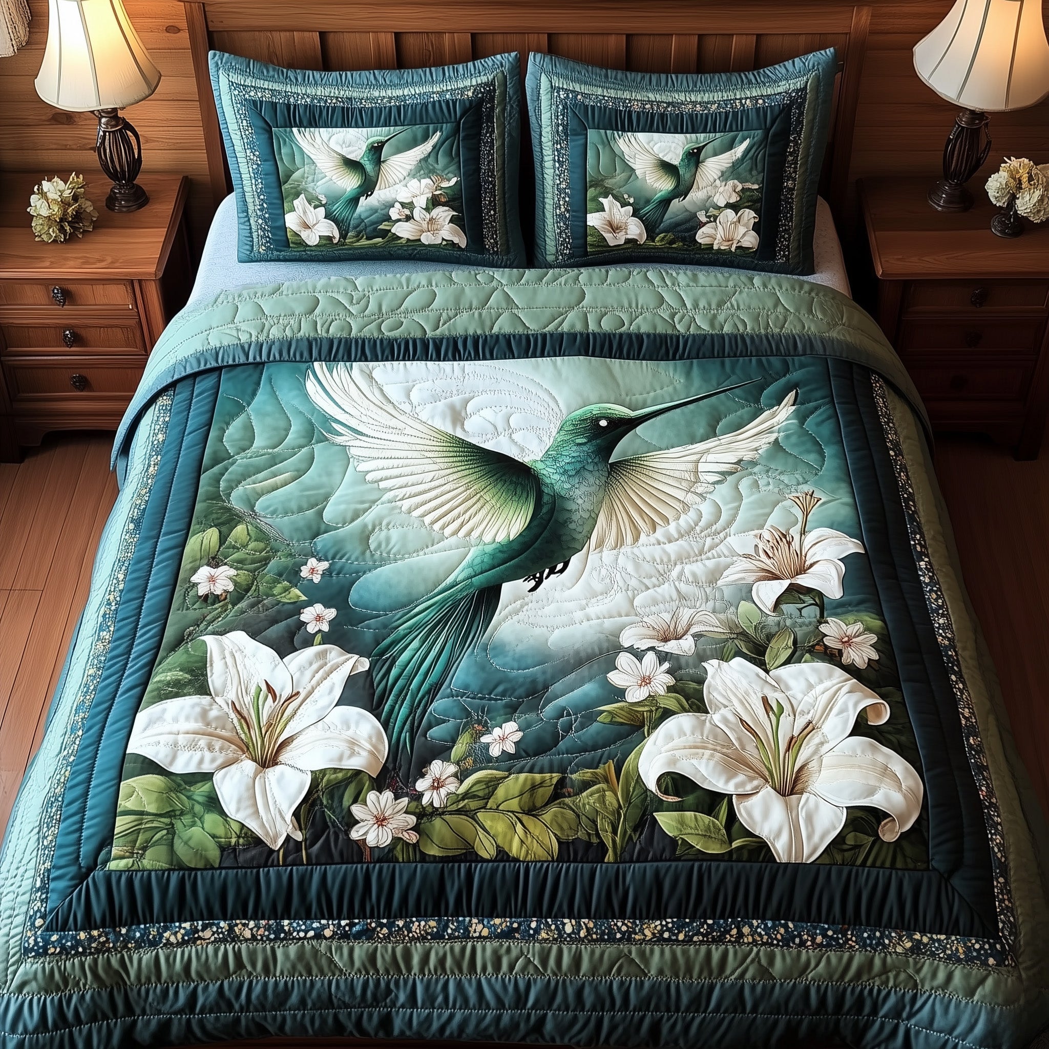 Forestlight Hummingbird Quilted Bedding Set Hummingbird Lover Coverlet Set Decor Gifts