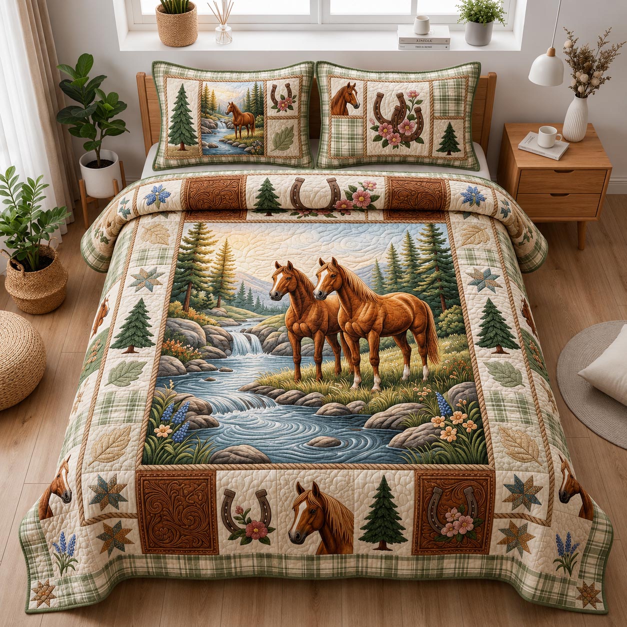 Free Gallop Quilted Bedding Set Rustic Lifestyle Coverlet Set Cozy Living Gift Ideas
