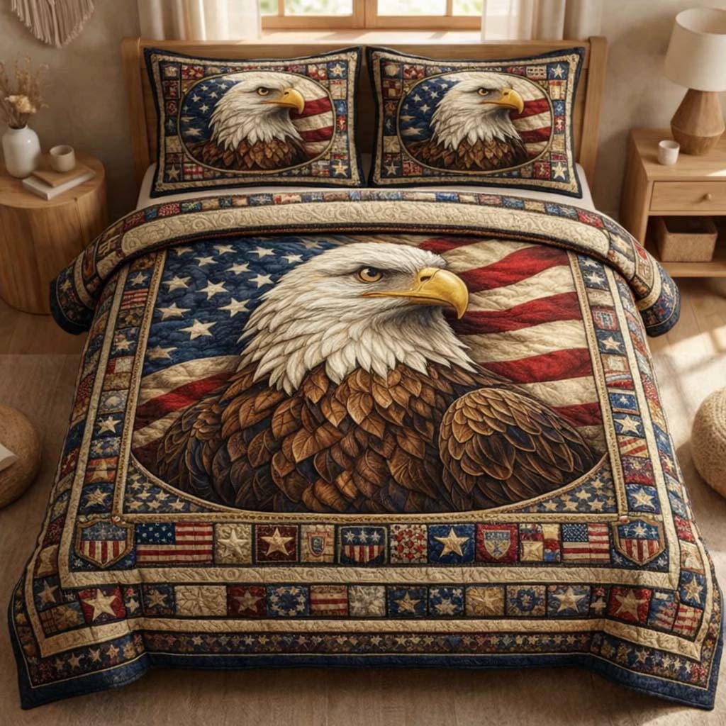Freedom Valor Quilted Bedding Set Patriotic Valor Coverlet Set Unique Gift