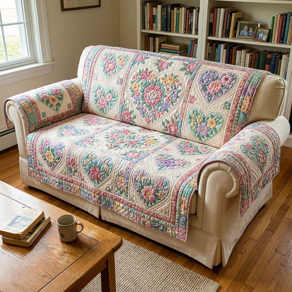 Garden Heart Quilted Sofa Cover Garden Heart Quilted Couch Cover Cute Room Decor