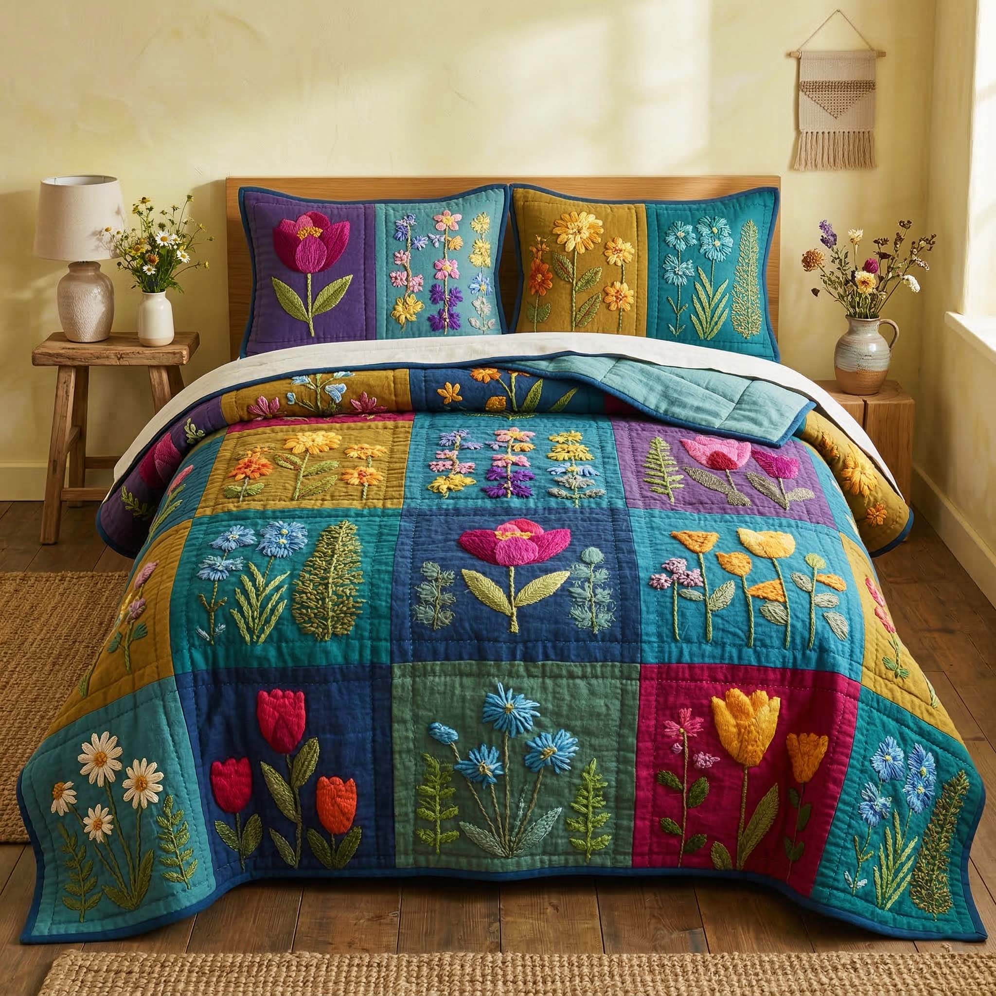 Garden Quilt Quilted Bedding Set Floral Garden Coverlet Set Present For New Home