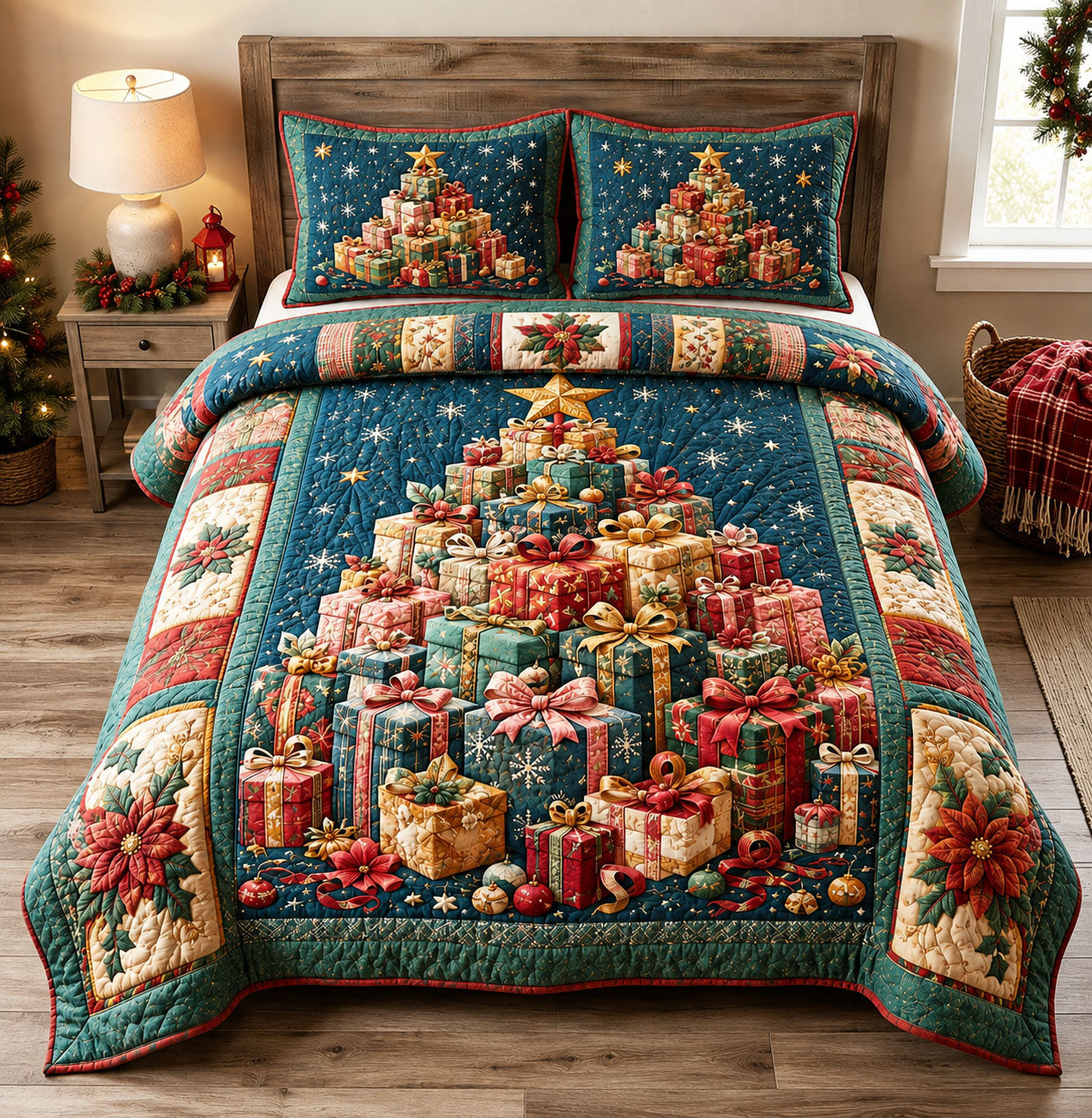 Gifts Of Christmas Joy Quilted Bedding Set Christian Faith Coverlet Set House Lover Gift