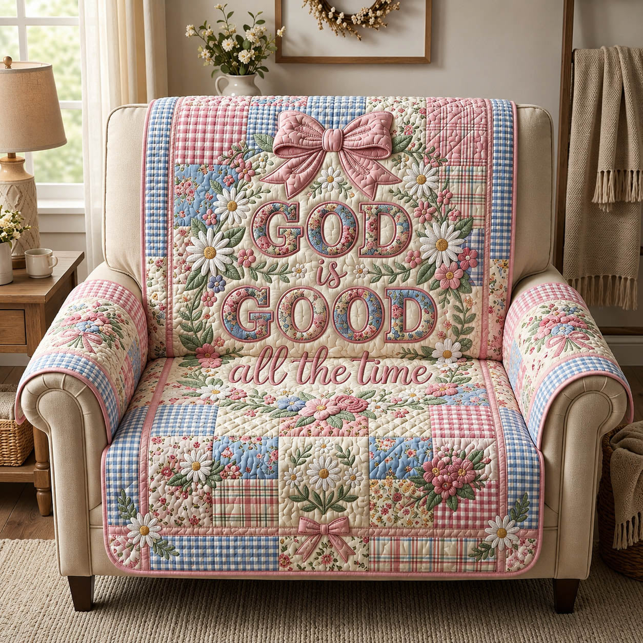 God Is Good All The Time Quilted Sofa Cover God Is Quilted Couch Cover House Lover Gift Ideas