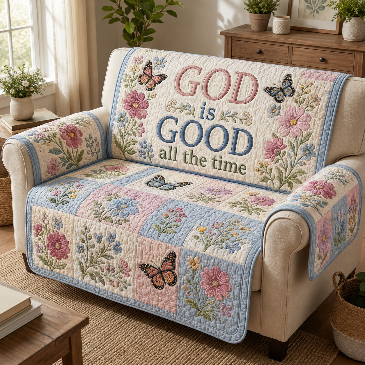 God Is Good All The Time Quilted Sofa Cover God Is Quilted Couch Cover Present For House Lovers