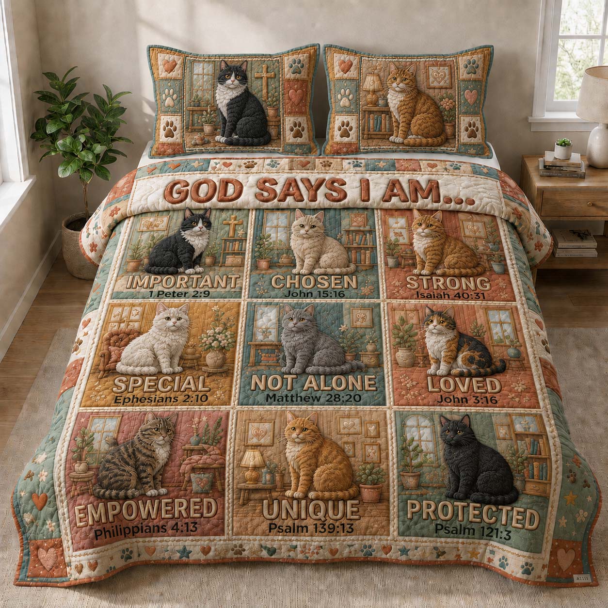God Says I Am Cats Quilted Bedding Set Cat Lover Coverlet Set Gift For Home Decorators