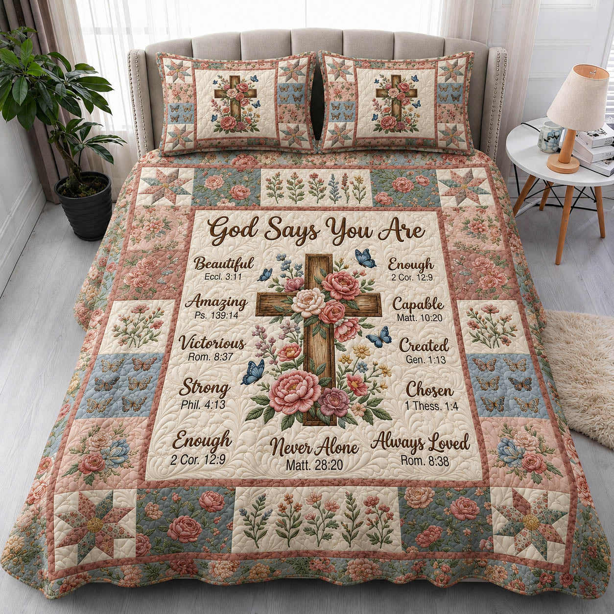 God Says You Are Quilted Bedding Set Rustic Lifestyle Coverlet Set Trendy Gift