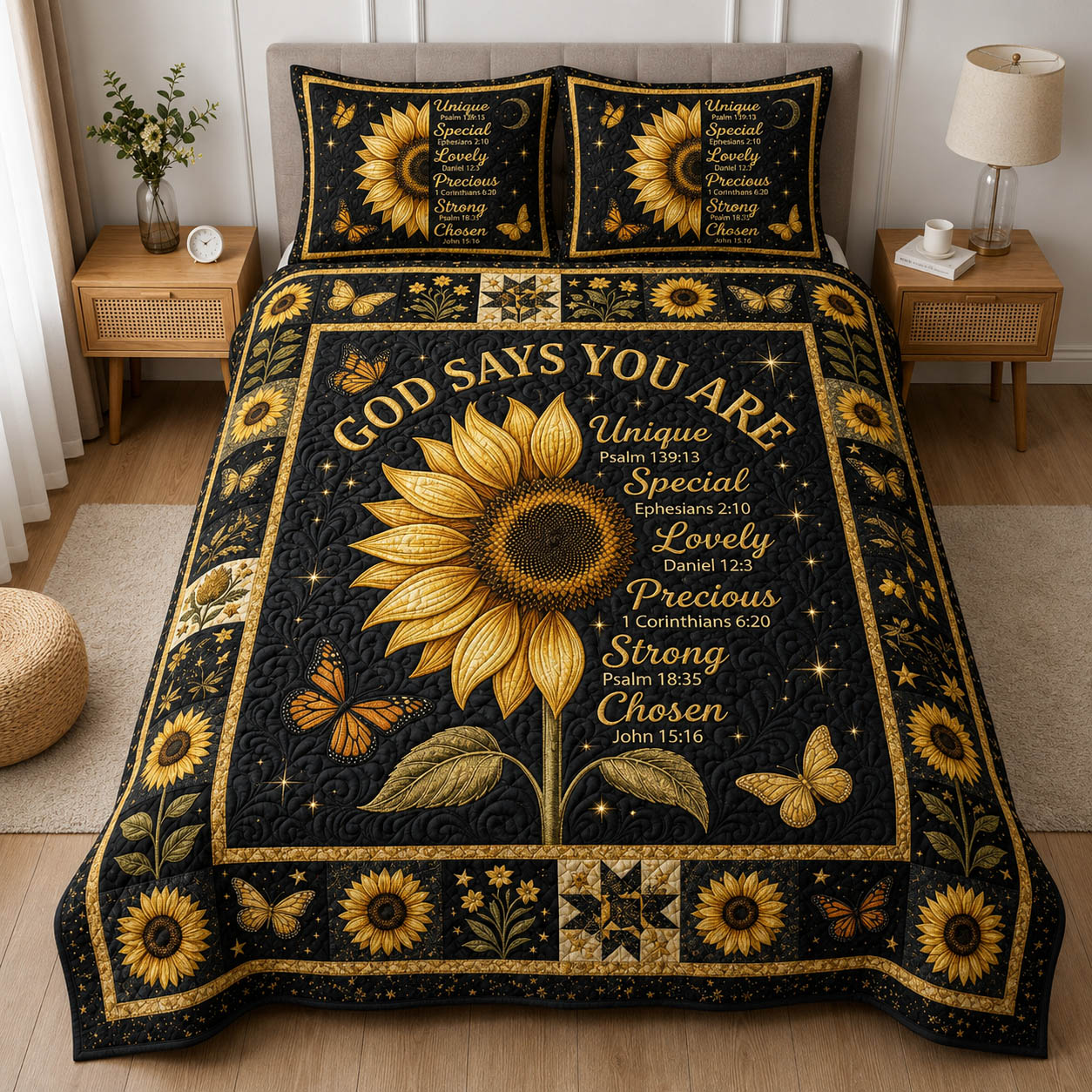God Says You Are Quilted Bedding Set Rustic Lifestyle Coverlet Set Unique Gift