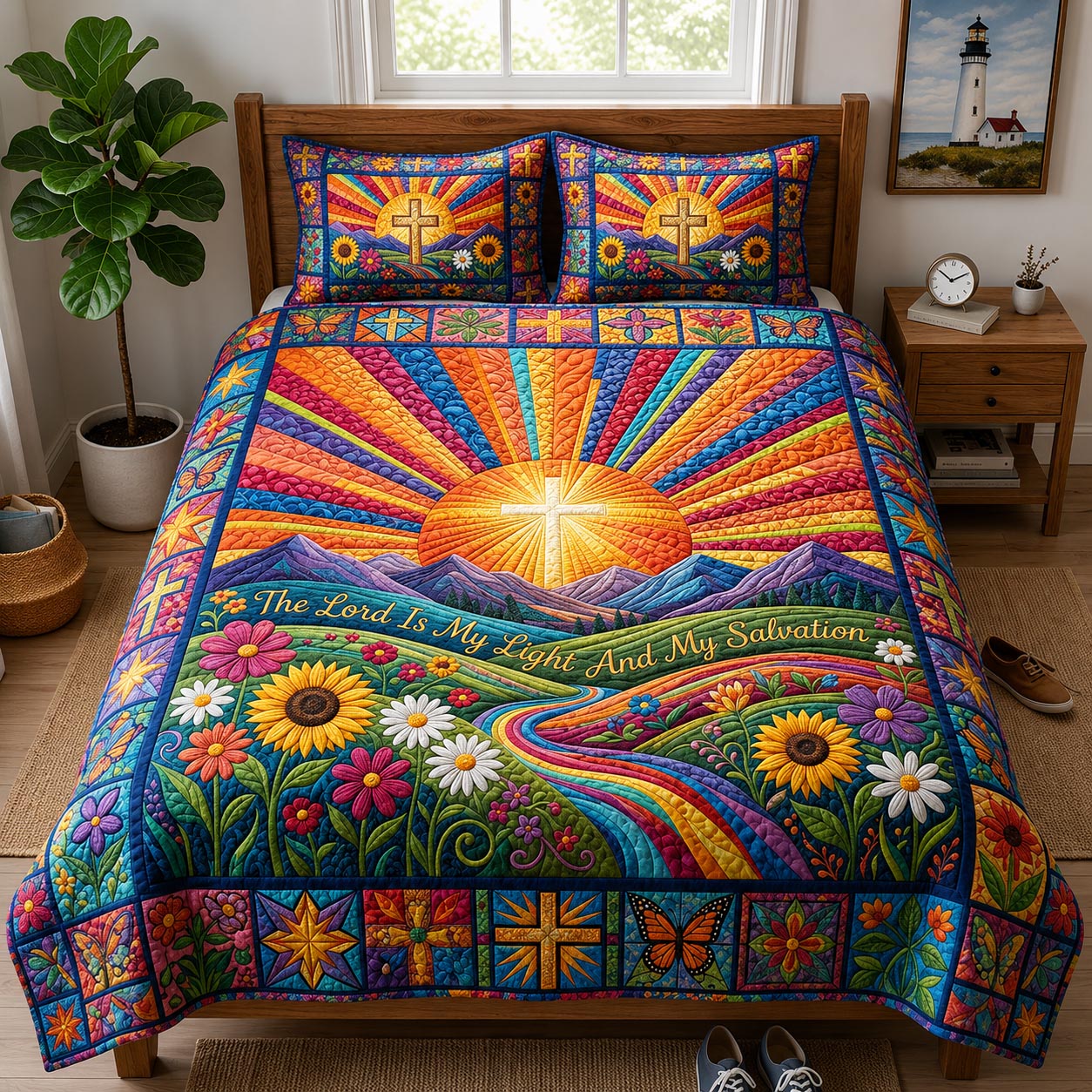 Golden Grace Quilted Bedding Set Christian Faith Coverlet Set Gift For Home Decorators