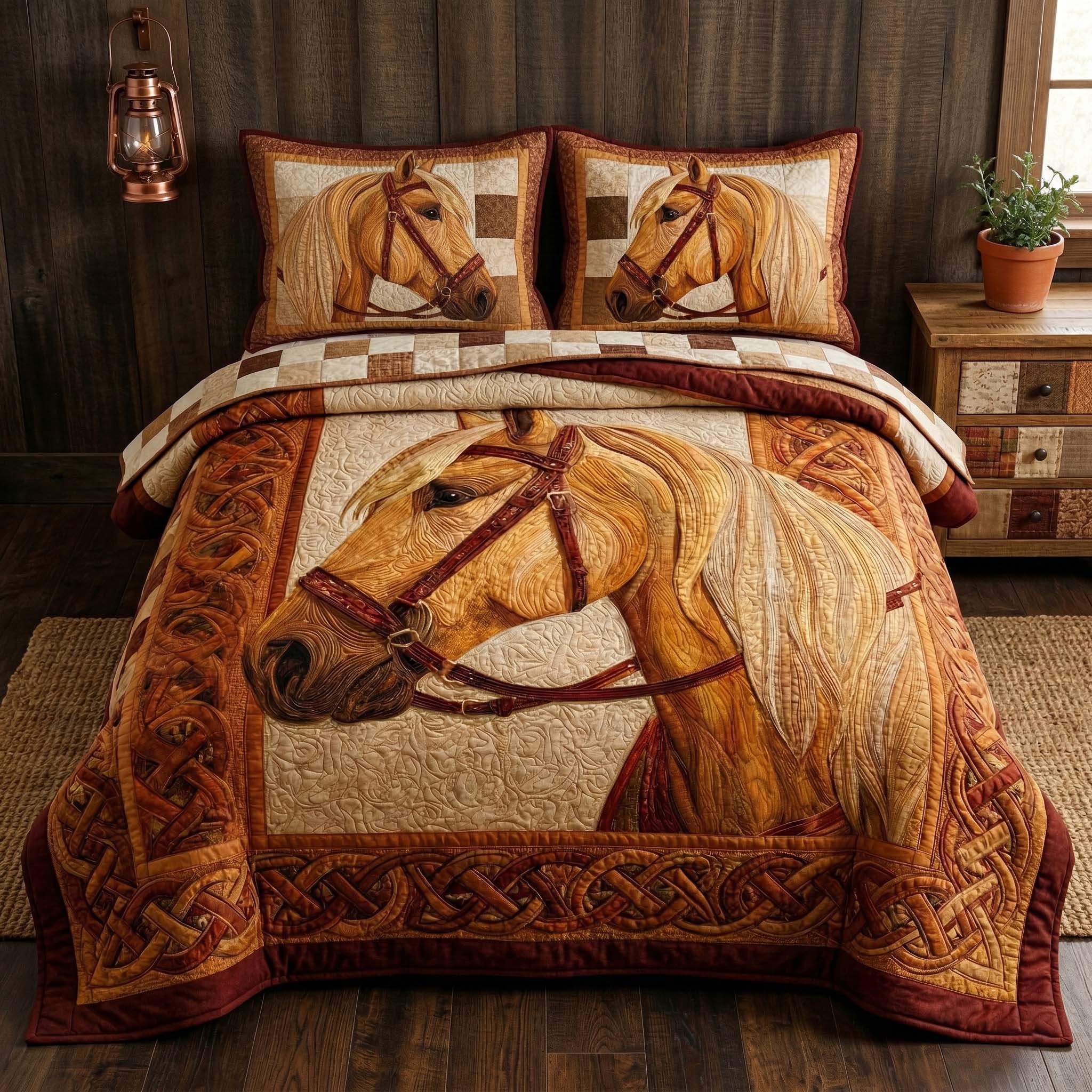 Golden Palomino Quilted Bedding Set Rustic Lifestyle Coverlet Set Interior Design Gift Ideas