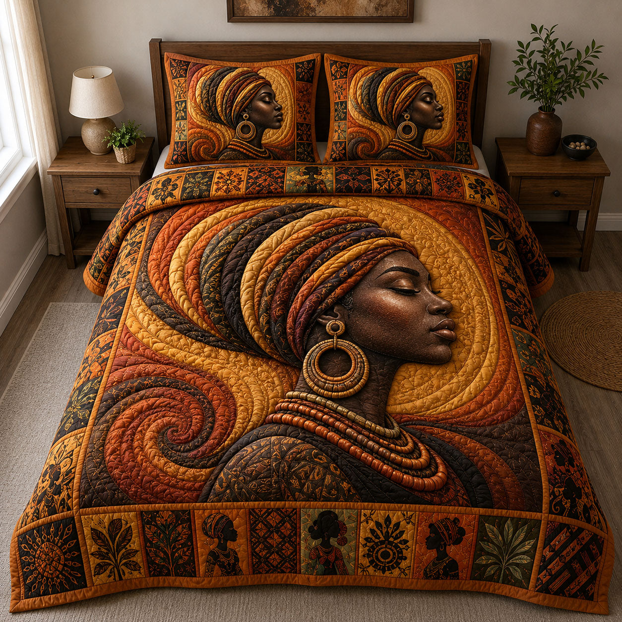 Golden Profile Black Queen Quilted Bedding Set Rustic Lifestyle Coverlet Set Present
