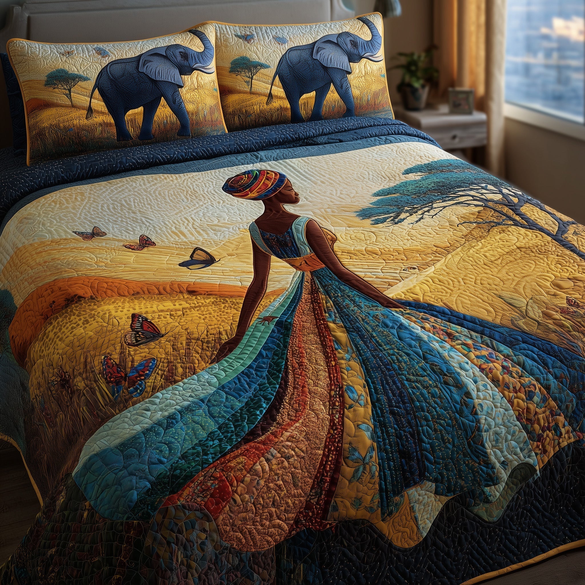 Golden Queens Quilted Bedding Set Rustic Lifestyle Coverlet Set Cozy Home Decor