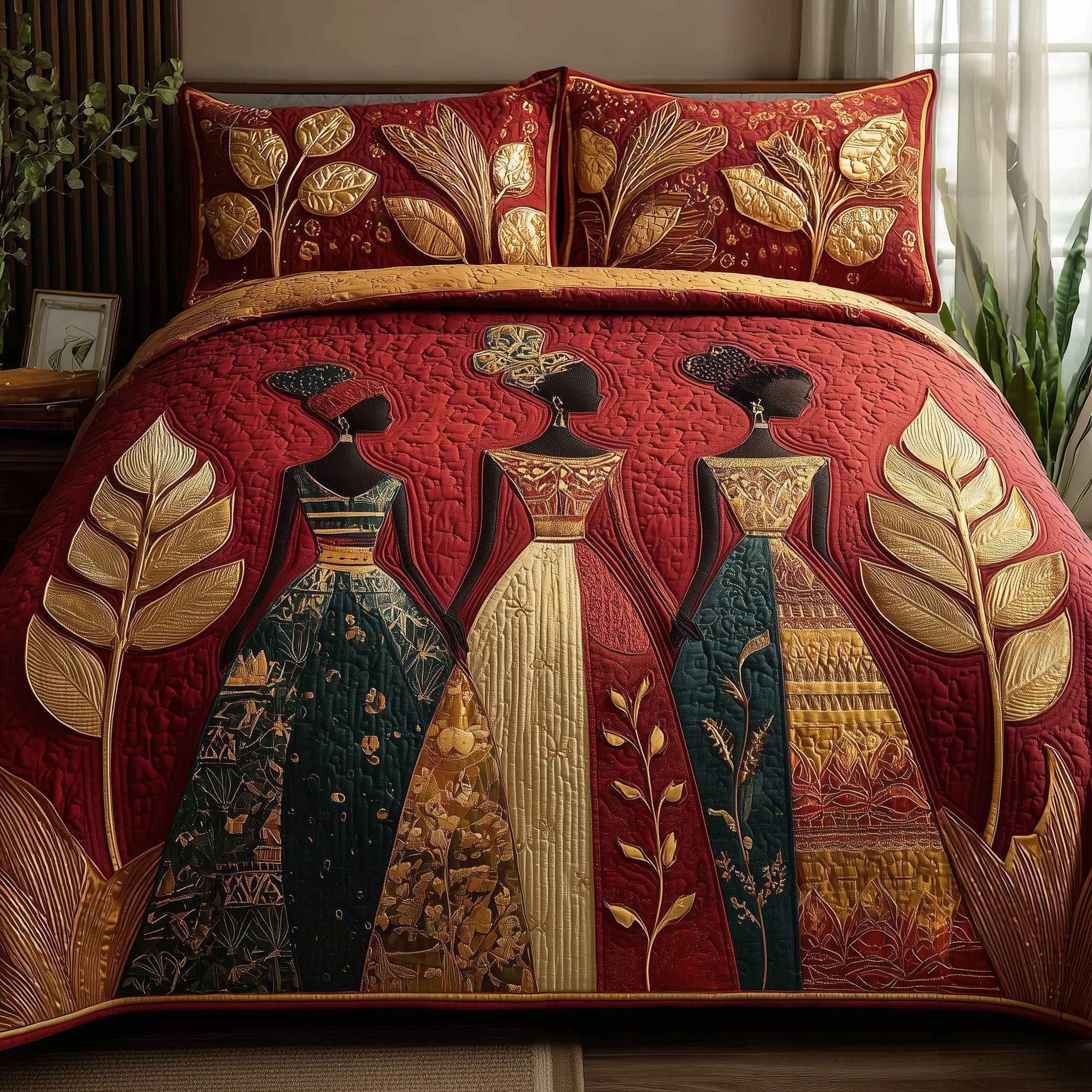 Golden Queens Quilted Bedding Set Rustic Lifestyle Coverlet Set Room Gift