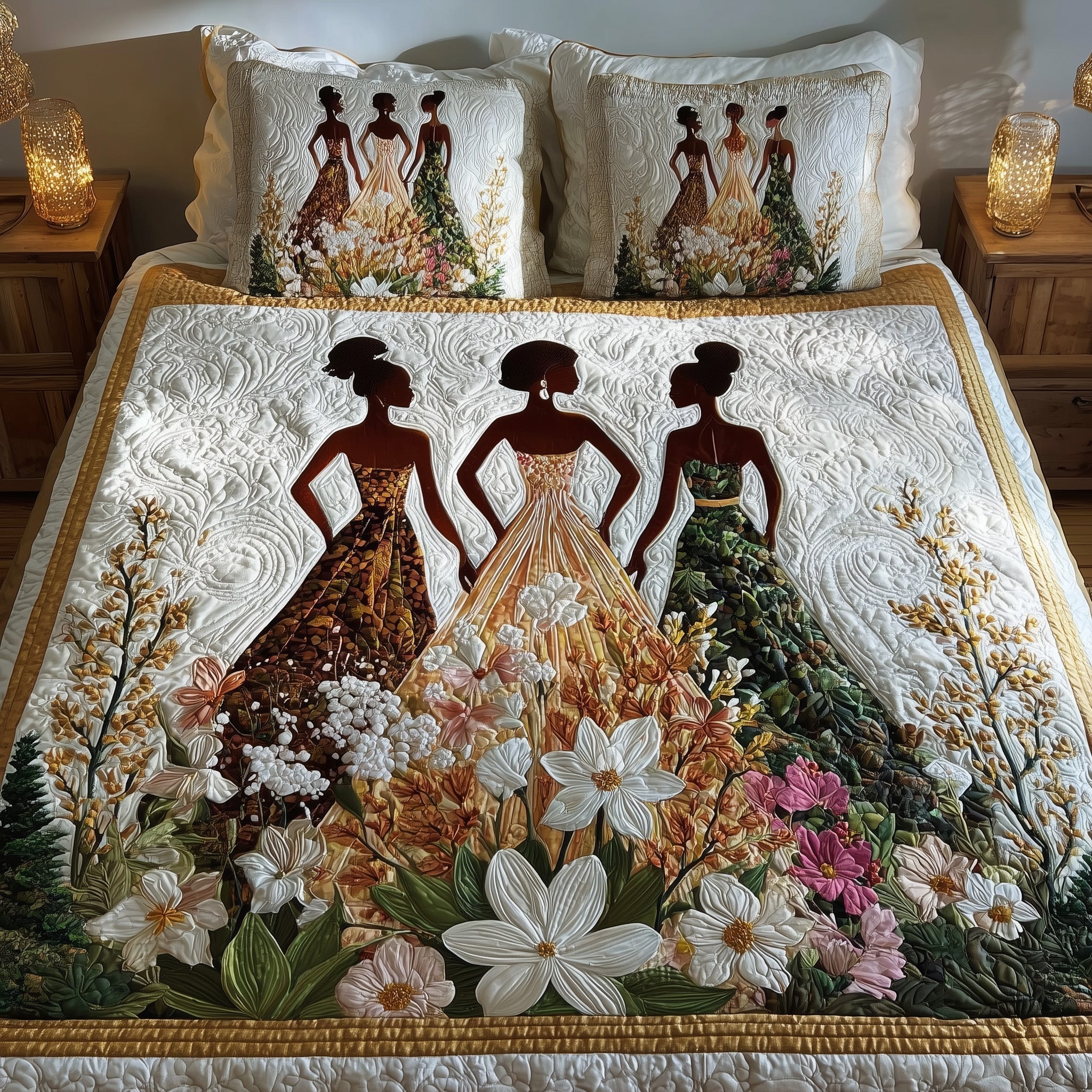 Golden Queens Quilted Bedding Set Rustic Lifestyle Coverlet Set Trendy Room Decor Gifts