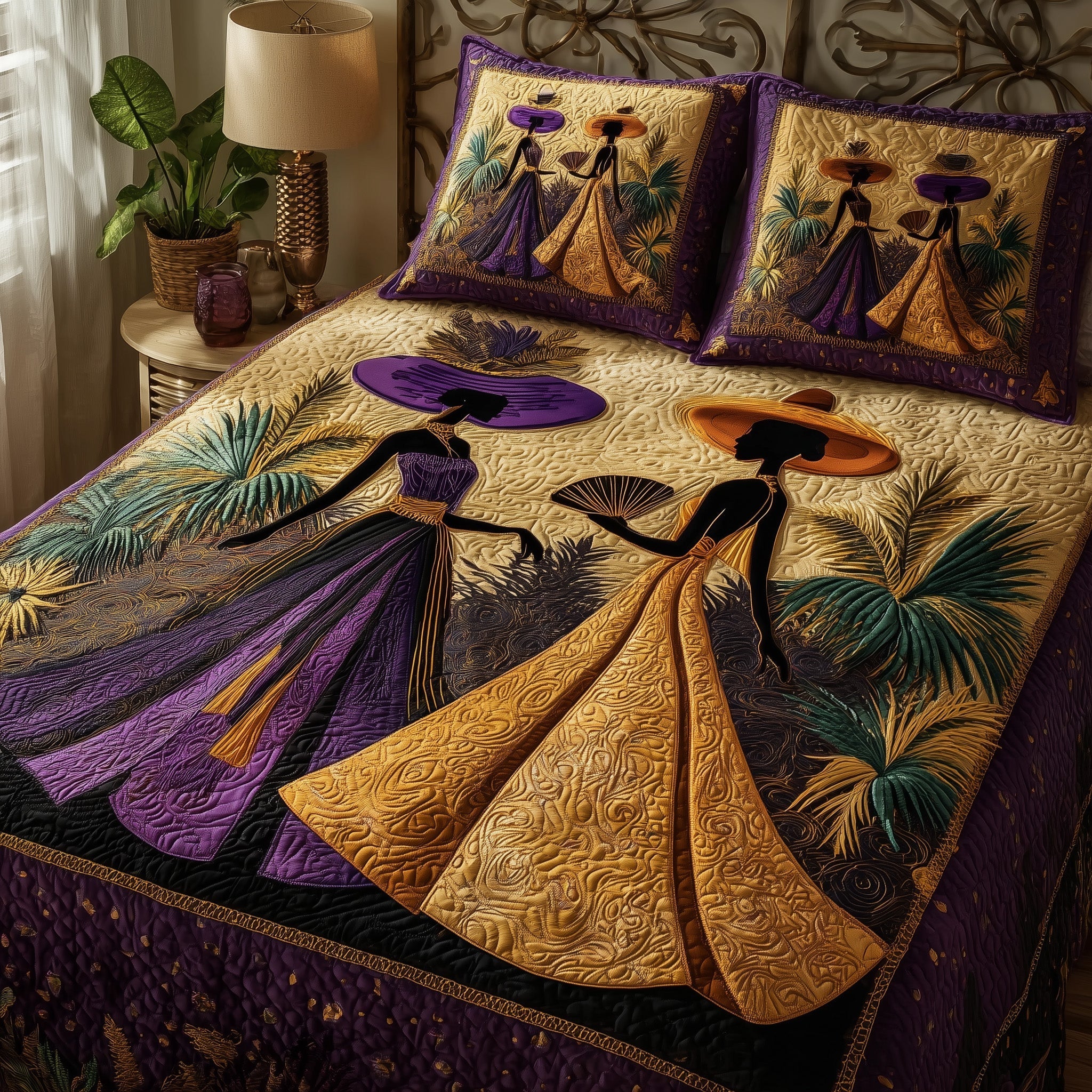 Golden Queens Quilted Bedding Set Rustic Lifestyle Coverlet Set Trendy Room Decor