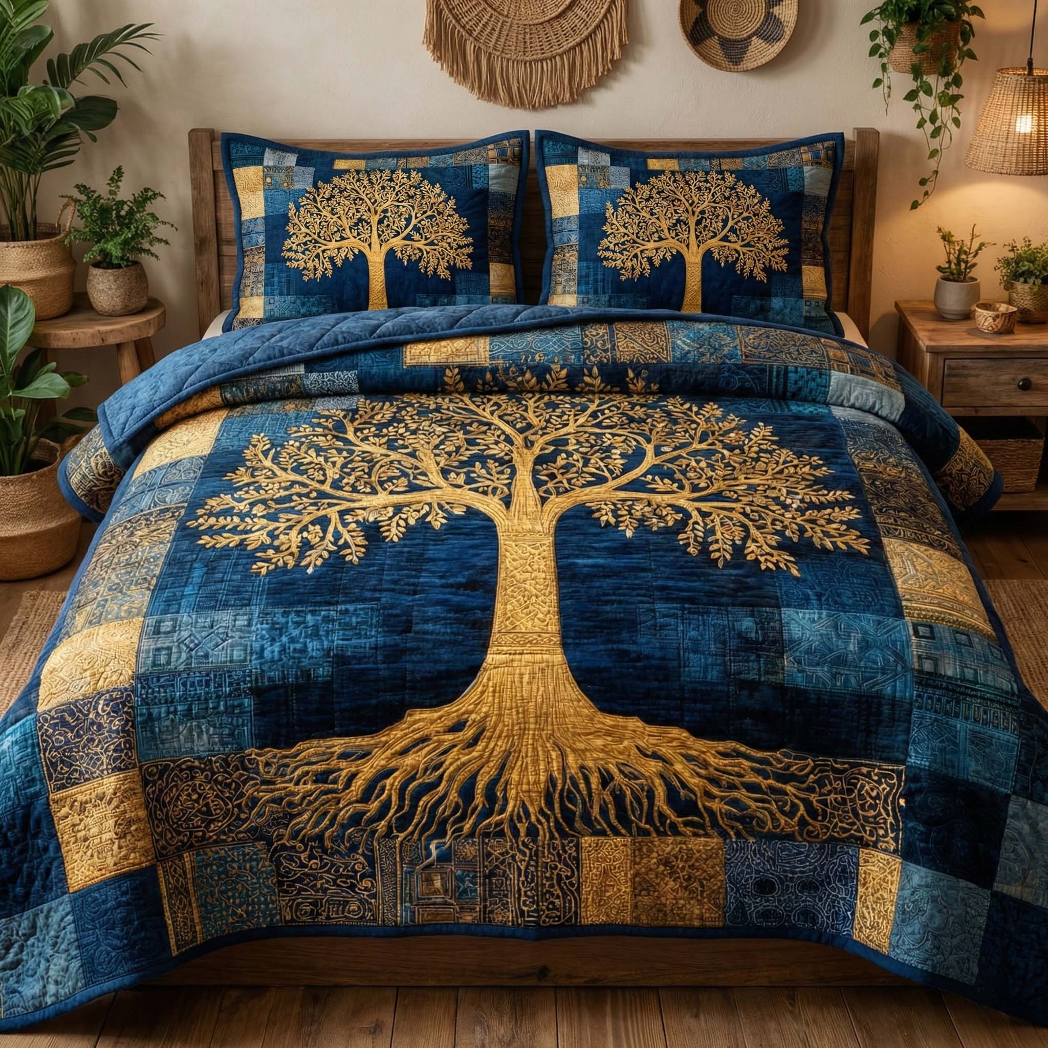 Golden Roots Quilted Bedding Set Cultural Heritage Coverlet Set Home Gifts For Him