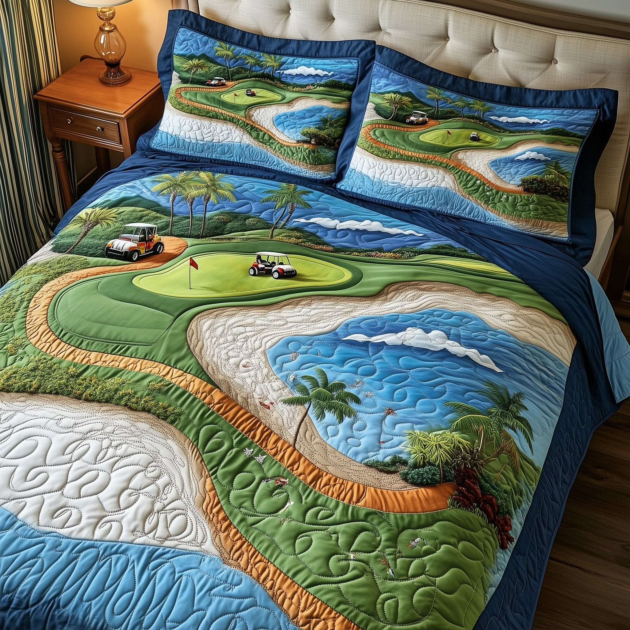Golf Course Dream Quilted Bedding Set Golf Lifestyle Coverlet Set Room Gift For Him
