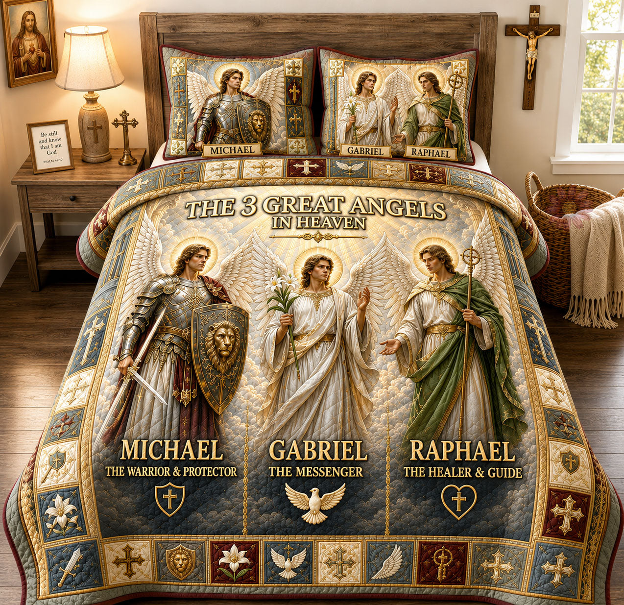Great Angels In Heaven Quilted Bedding Set Holy Archangels Coverlet Set Gift