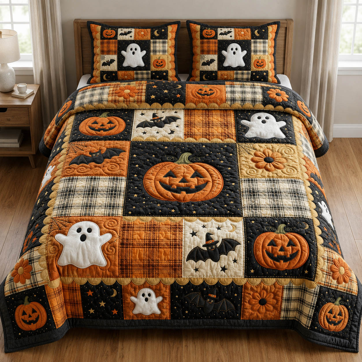 Halloween Pumpkin Quilted Bedding Set Halloween Pumpkin Coverlet Set Home Gifts For Her
