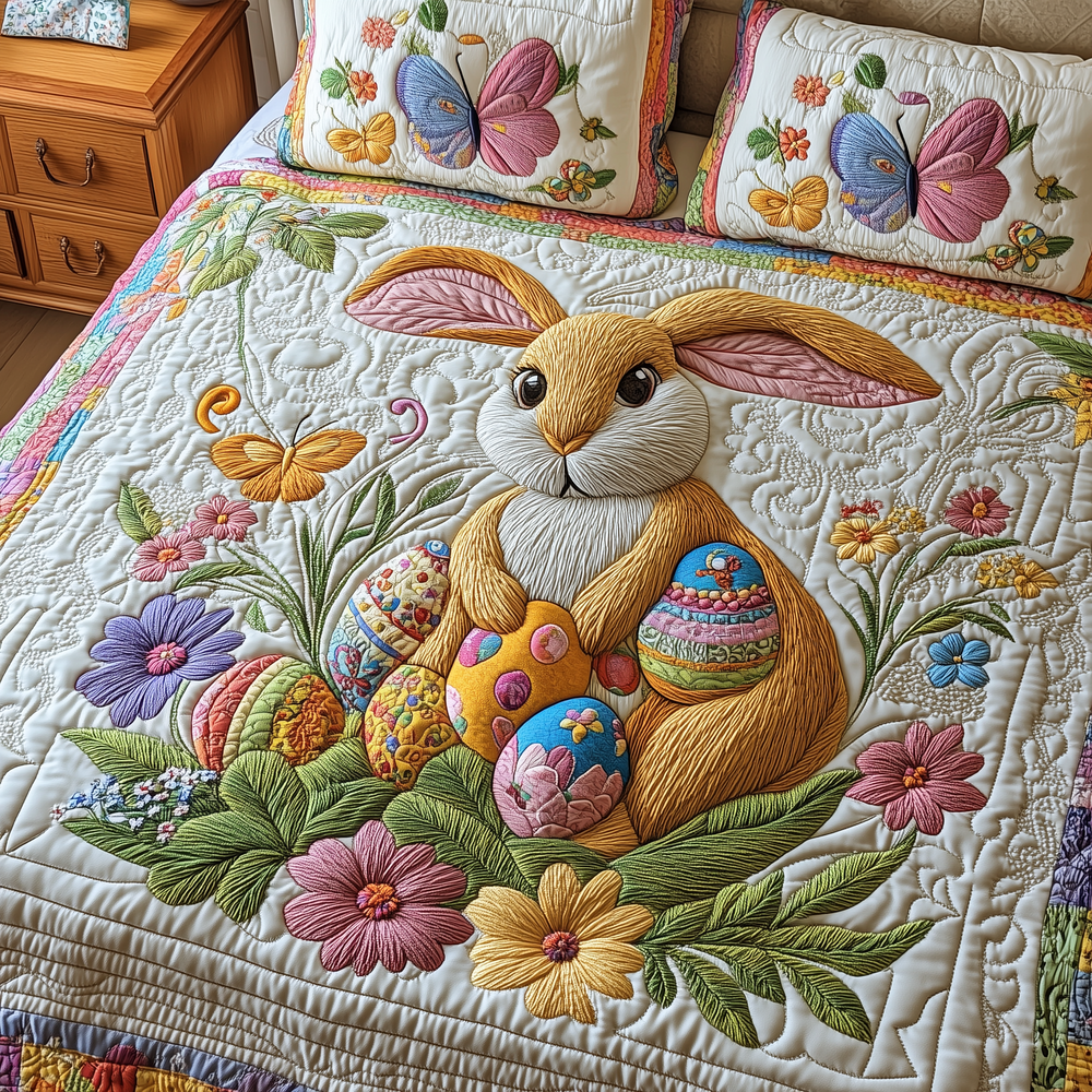 Happy Easter Day Quilted Bedding Set Easter Celebration Coverlet Set Room Lover Gift