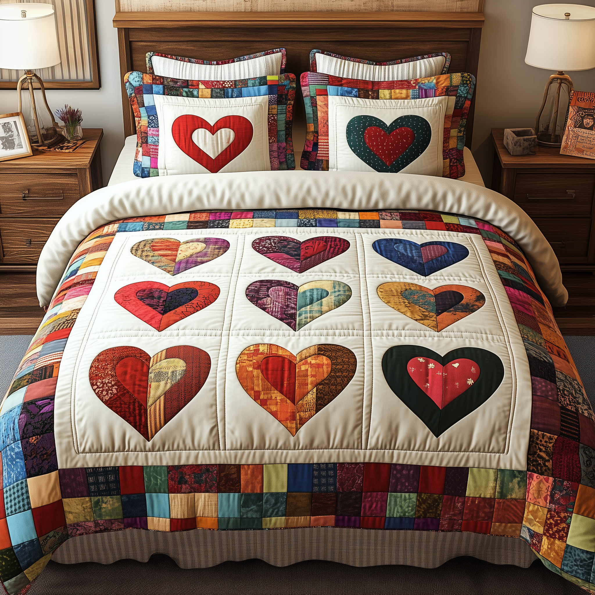 Heart By Heart Quilted Bedding Set Romantic Hearts Coverlet Set Home Gift