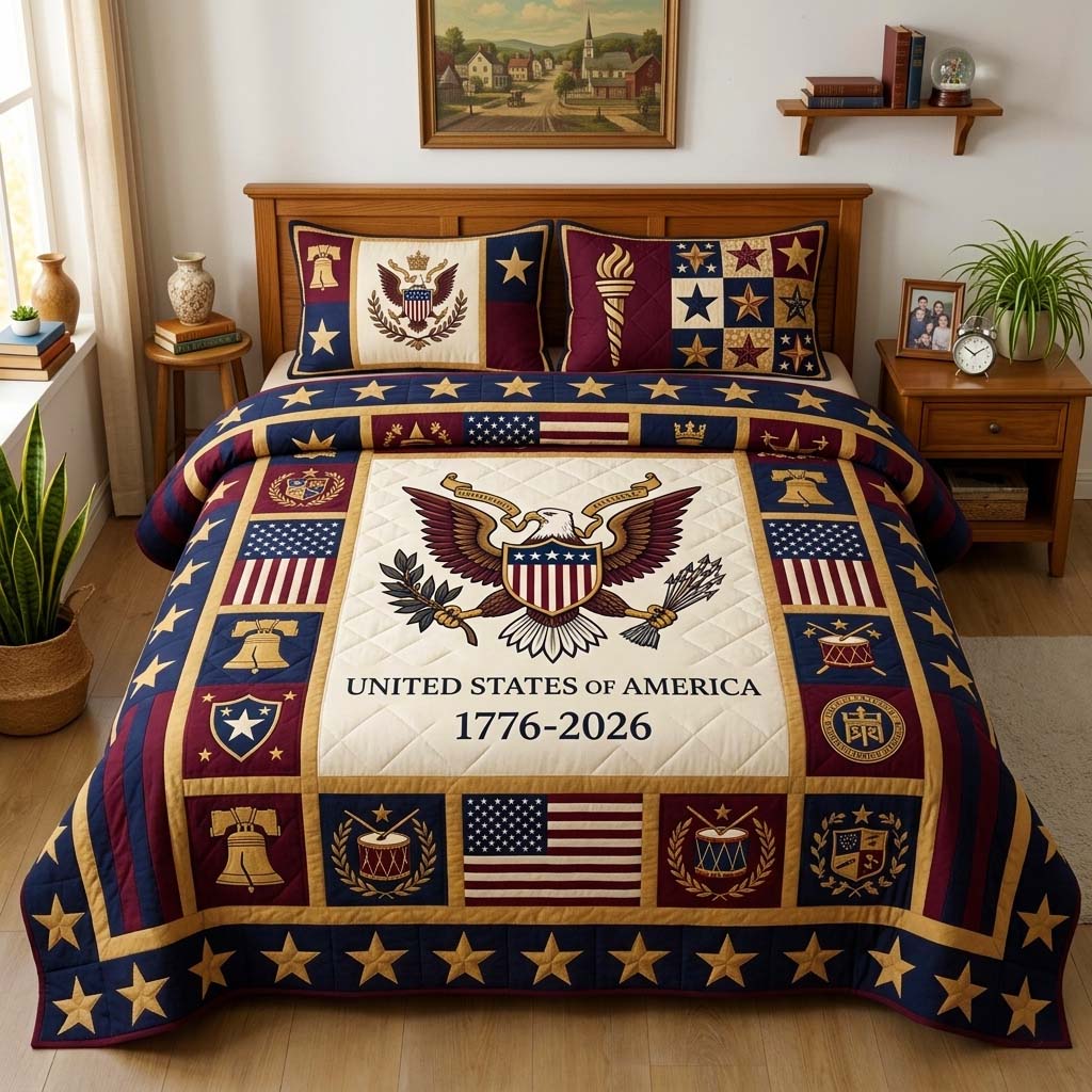 Heritage Eagle Quilted Bedding Set Eagle Lover Coverlet Set Gifts For New Homes