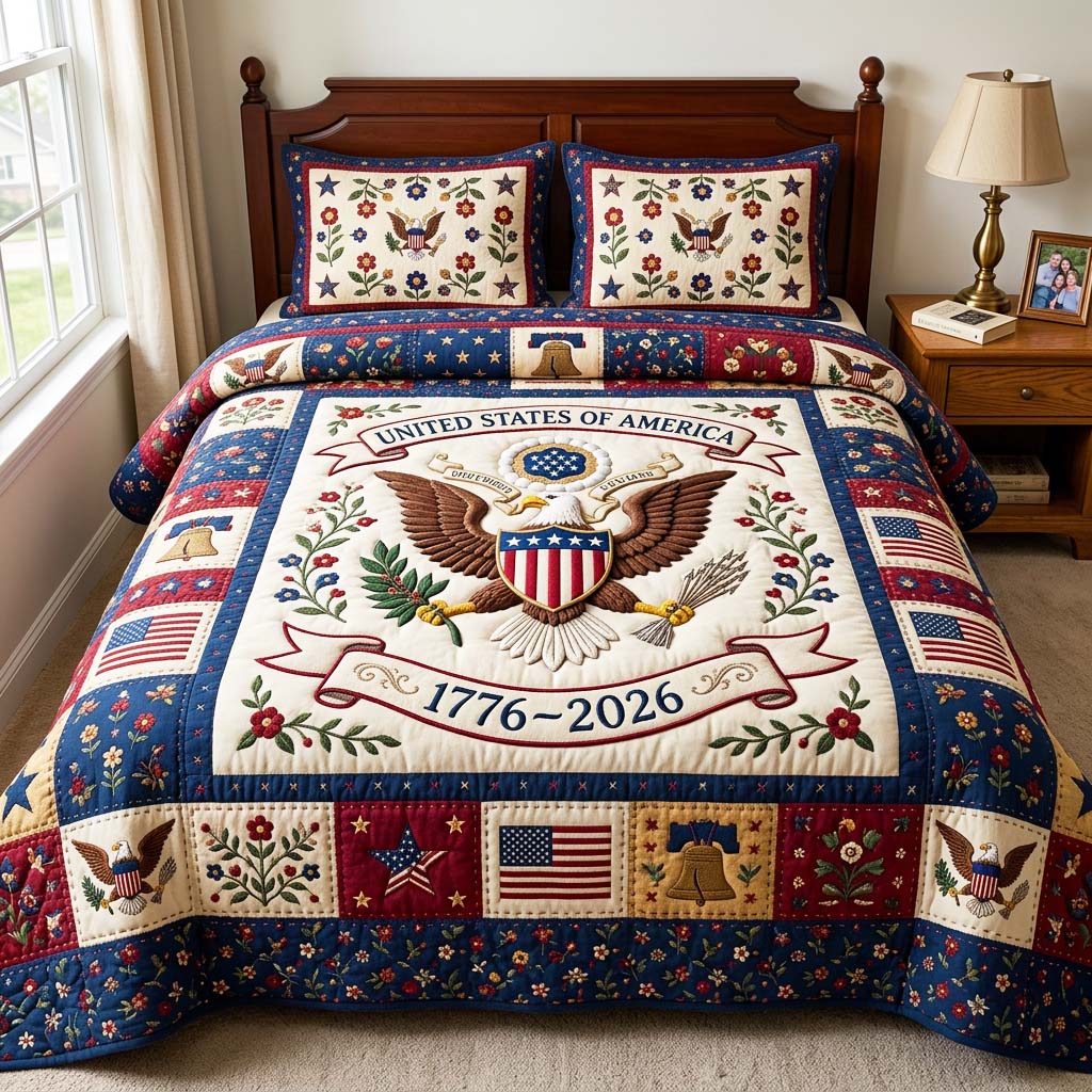 Heritage Patch Quilted Bedding Set Cultural Heritage Coverlet Set Home Gift For Him