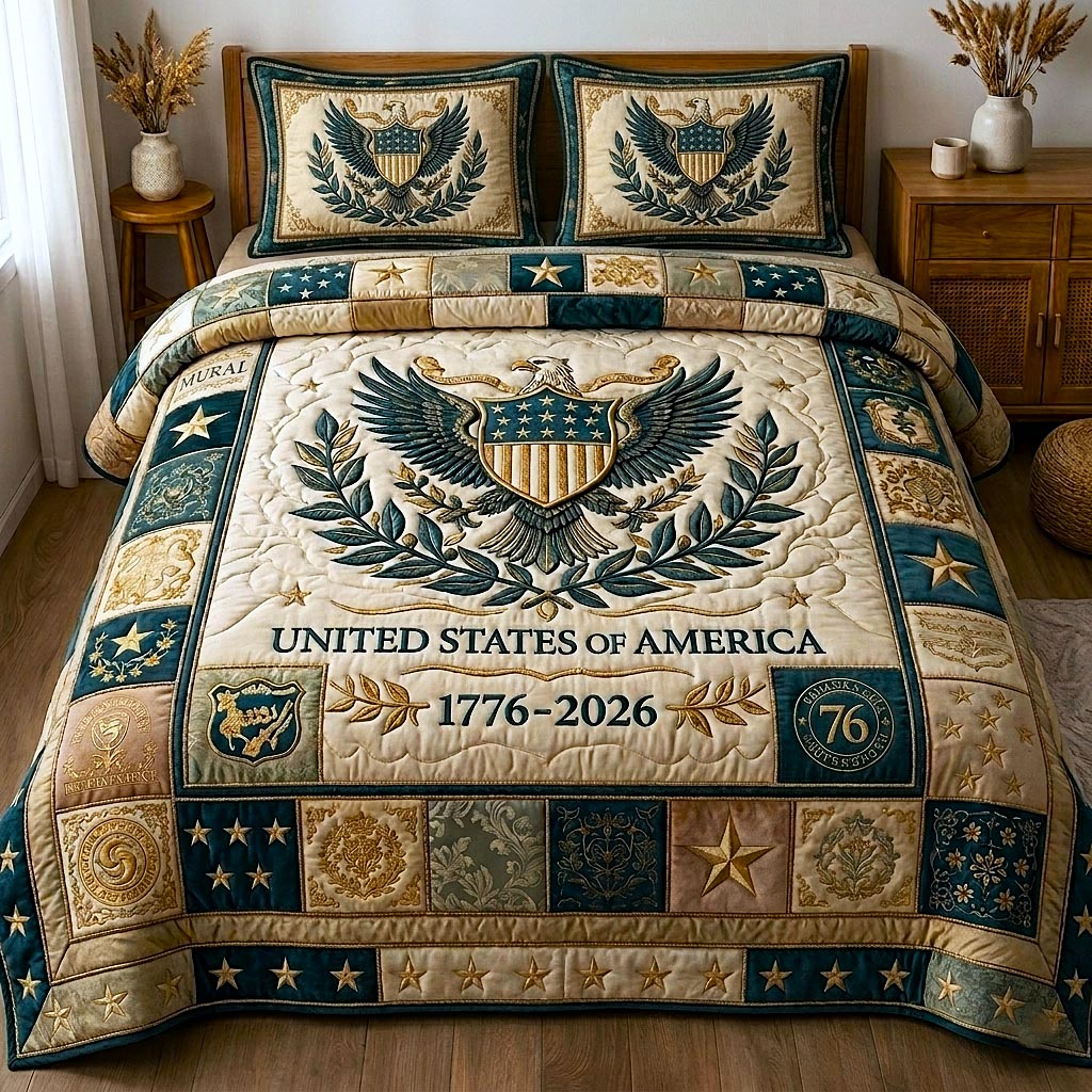 Heritage Patch Quilted Bedding Set Cultural Heritage Coverlet Set Home Gift