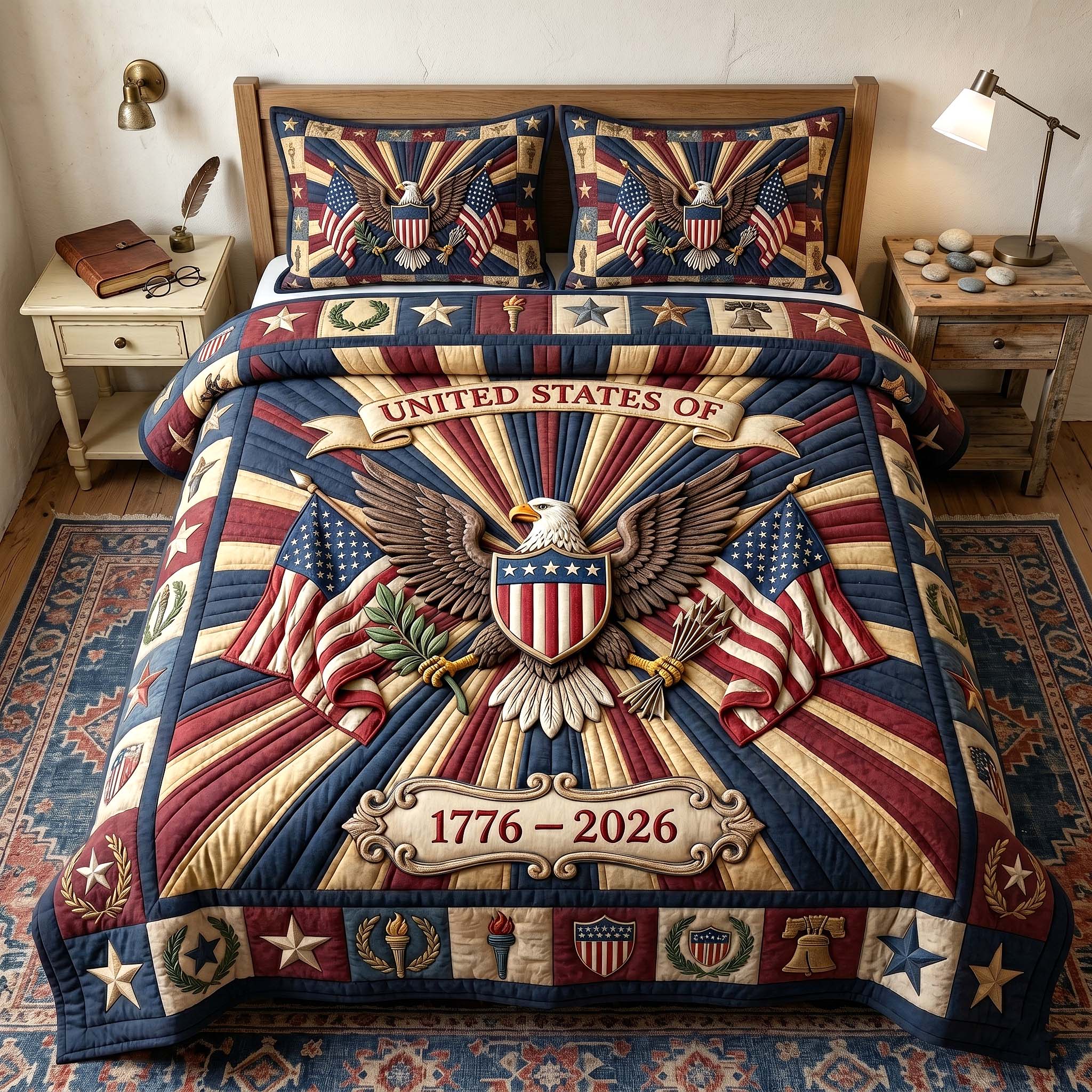 Heritage Patch Quilted Bedding Set Cultural Heritage Coverlet Set Home Gifts For Him
