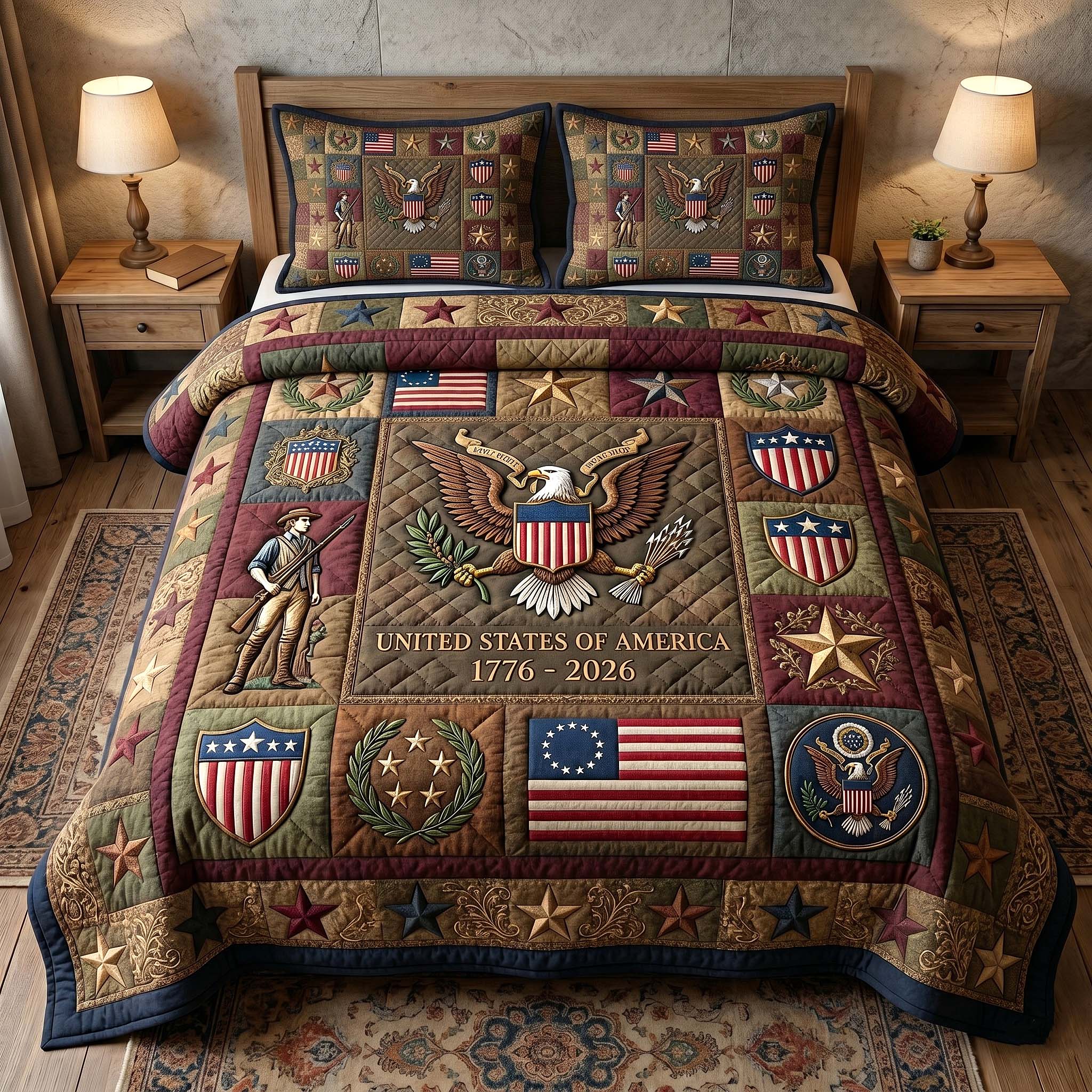 Heritage Patch Quilted Bedding Set Cultural Heritage Coverlet Set Room Gift For Her