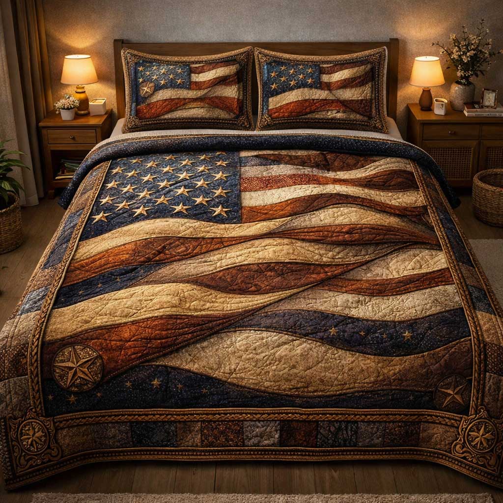Heritage Patch Quilted Bedding Set Cultural Heritage Coverlet Set Unique Gift