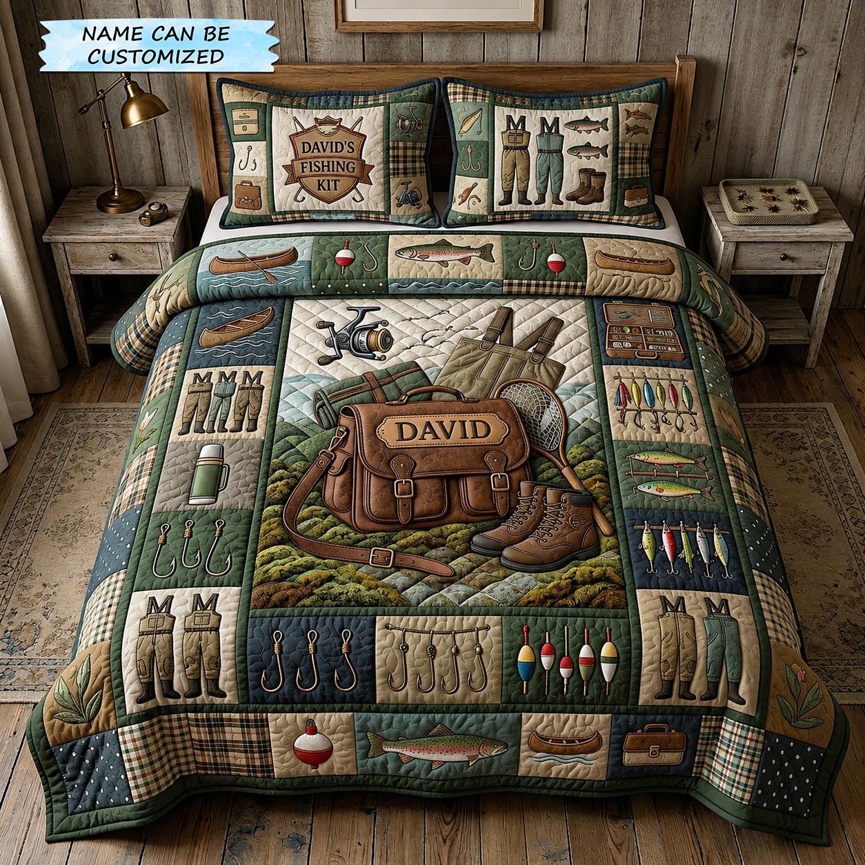 Hooked Life Quilted Bedding Set Fishing Lifestyle Coverlet Set Best Decor Gift