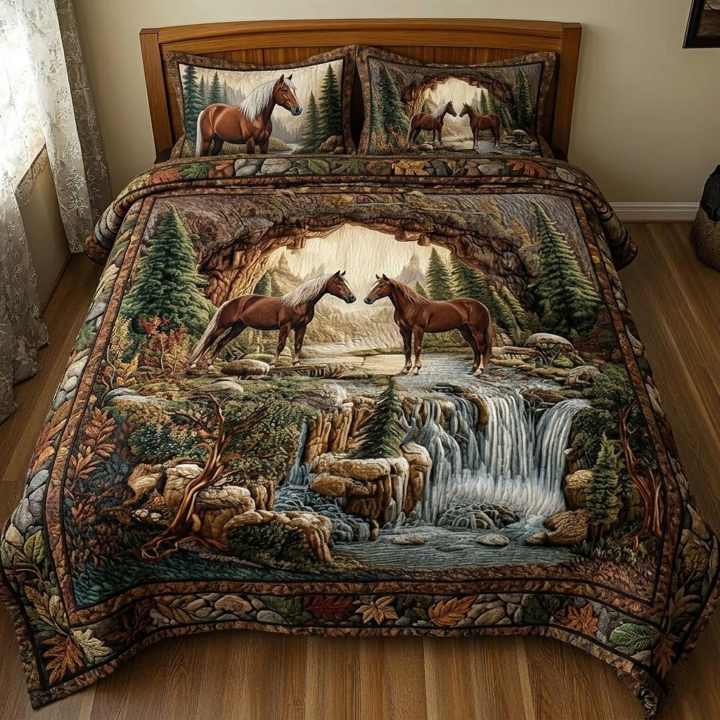 Horse Couple Quilted Bedding Set Horse Lover Coverlet Set Cute Room Decor