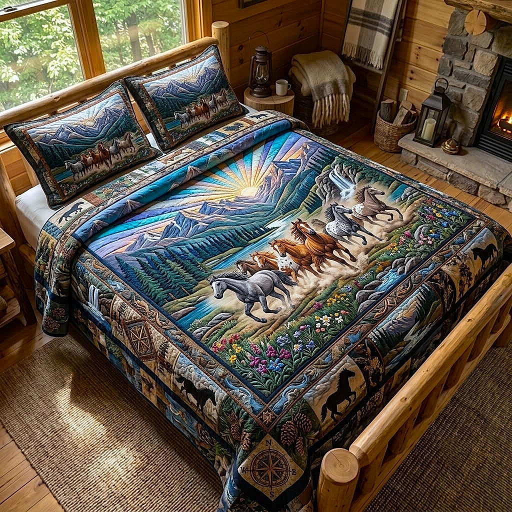 Horse Haven Quilted Bedding Set Horse Lover Coverlet Set Gift For New Homeowners