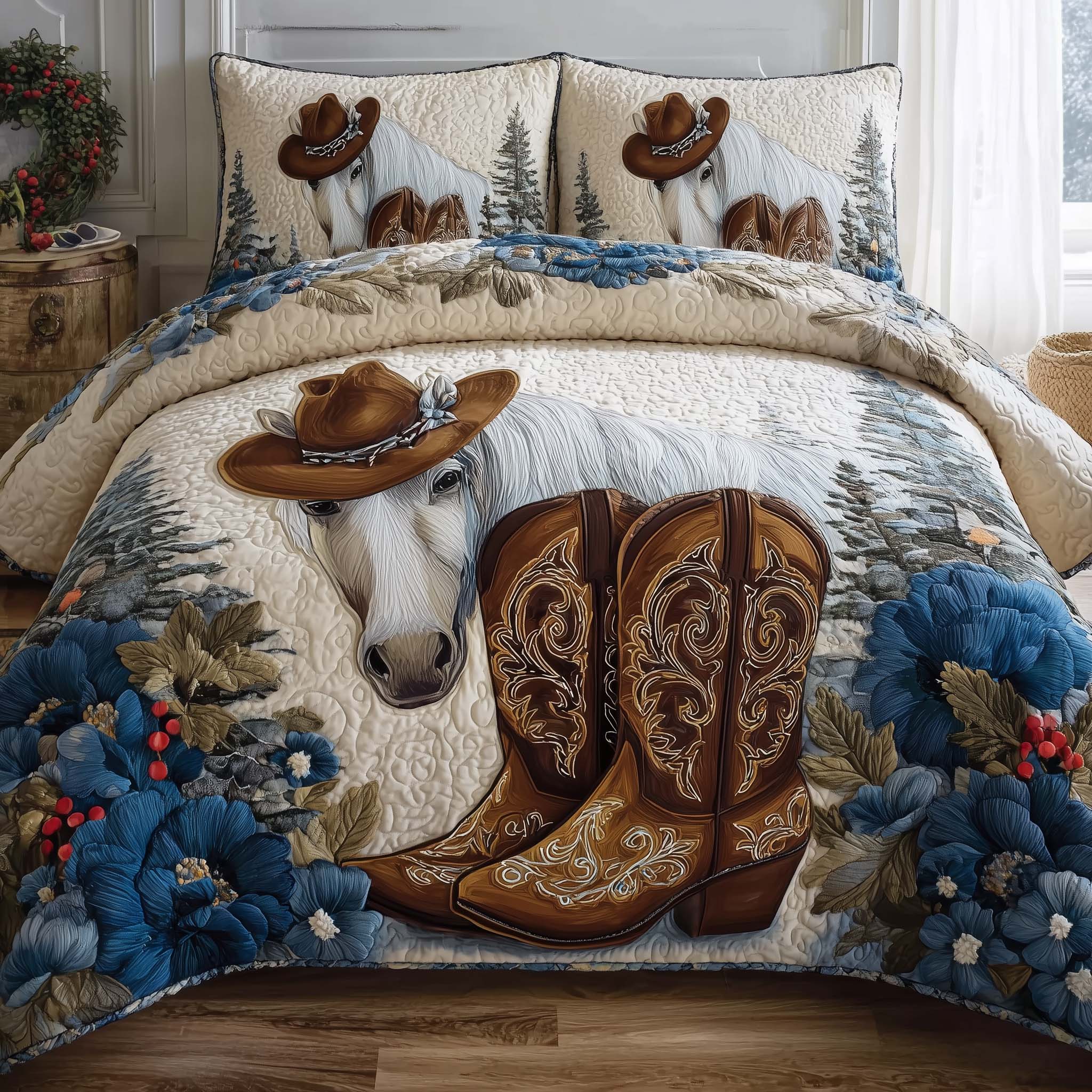 Horse Spirit Quilted Bedding Set Horse Lover Coverlet Set Cool Room Decor Gifts